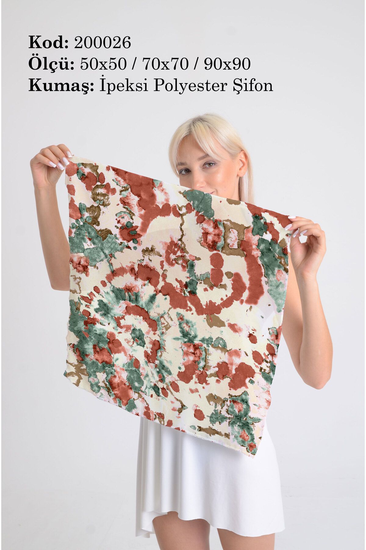 DESENİX Batik Tie-Dye Desenli İpeksi Şifon Fular - Şal, Eşarp, Boyunluk -50x50, 70x70, 90x90 cm