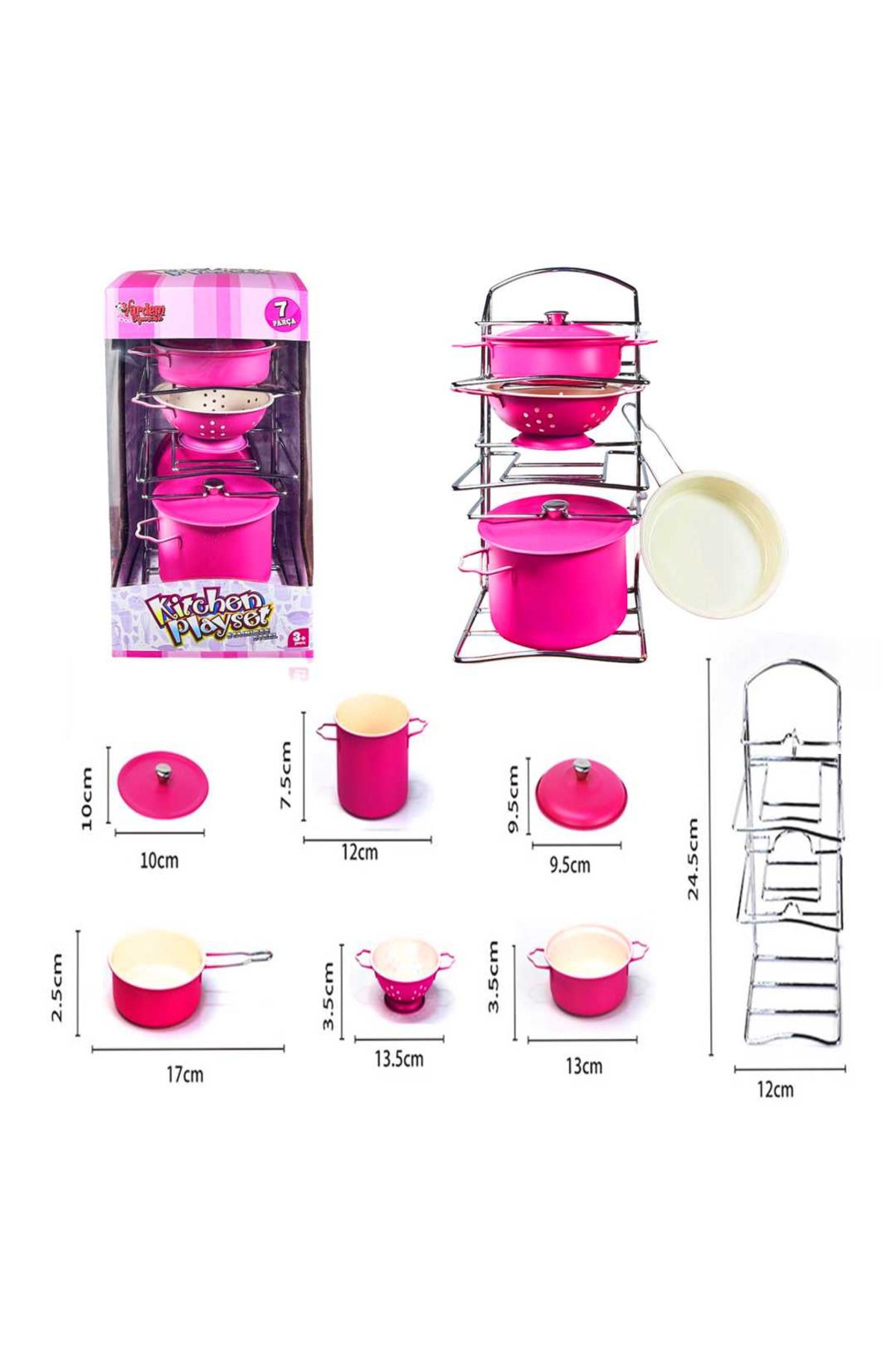 Art Tone KİTCHEN PEMBE EMAYE TENCERE TAVA ÇELİK RAFLI MUTFAK SETİ 7 PARÇA 3+