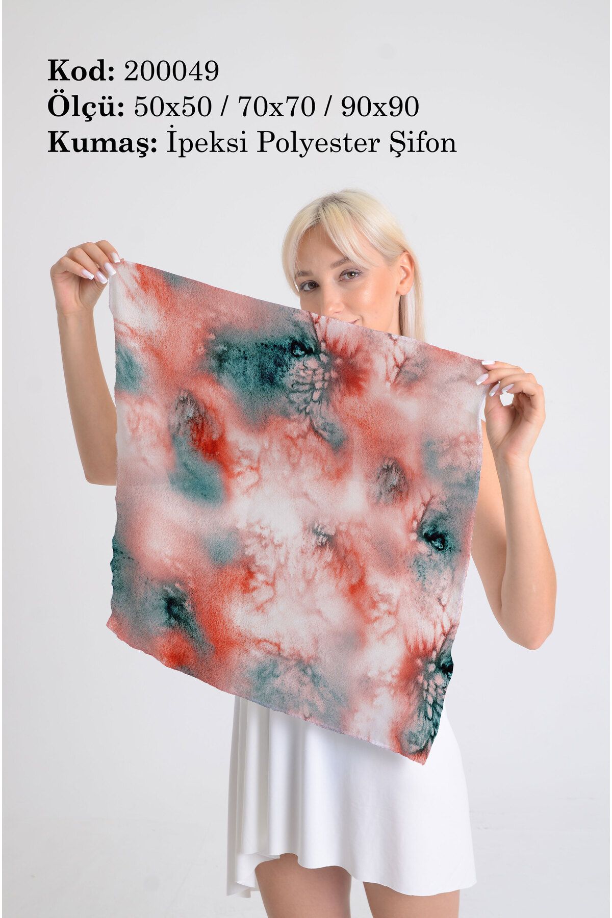 DESENİX Renkli Batik Desenli İpeksi Şifon Fular - Şal, Eşarp, Boyunluk -50x50, 70x70, 90x90 cm