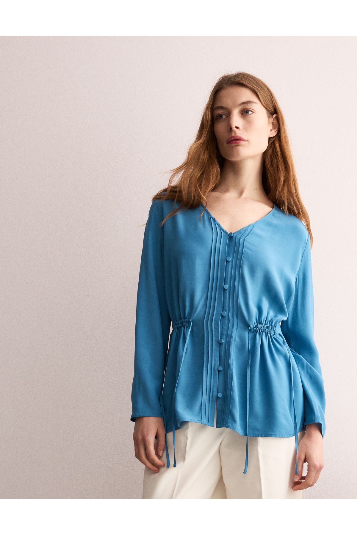 Marks & Spencer %100 Pamuklu V Yaka Büzgü Detaylı Bluz