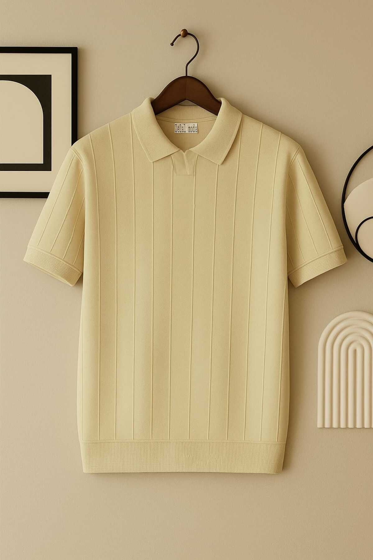 ZMODA SOFT Açık Polo Yaka Çizgili Old Money Örme Birinci Kalite Yumuşak Kısa Kollu Erkek Tişört