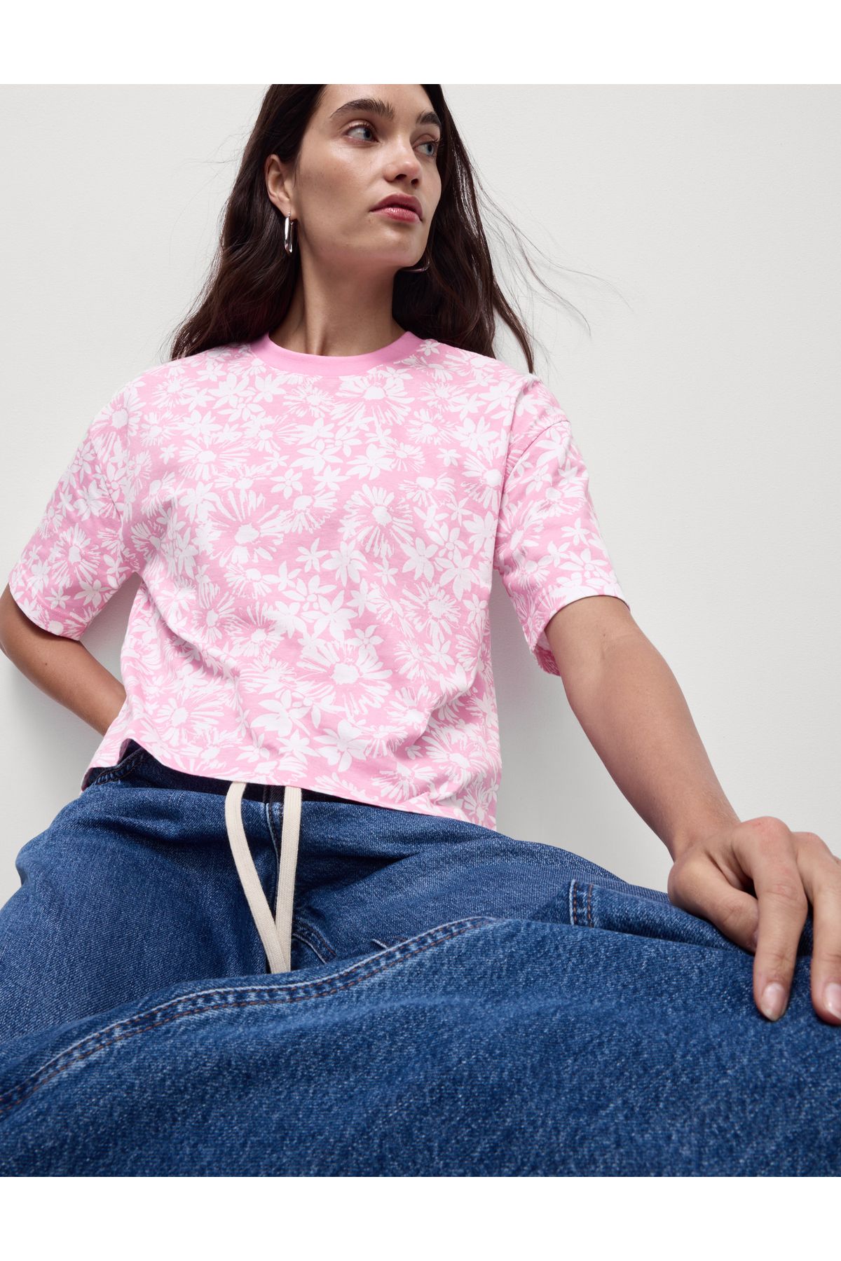 Marks & Spencer Pamuklu Kısa Kollu Çiçek Desenli T-shirt