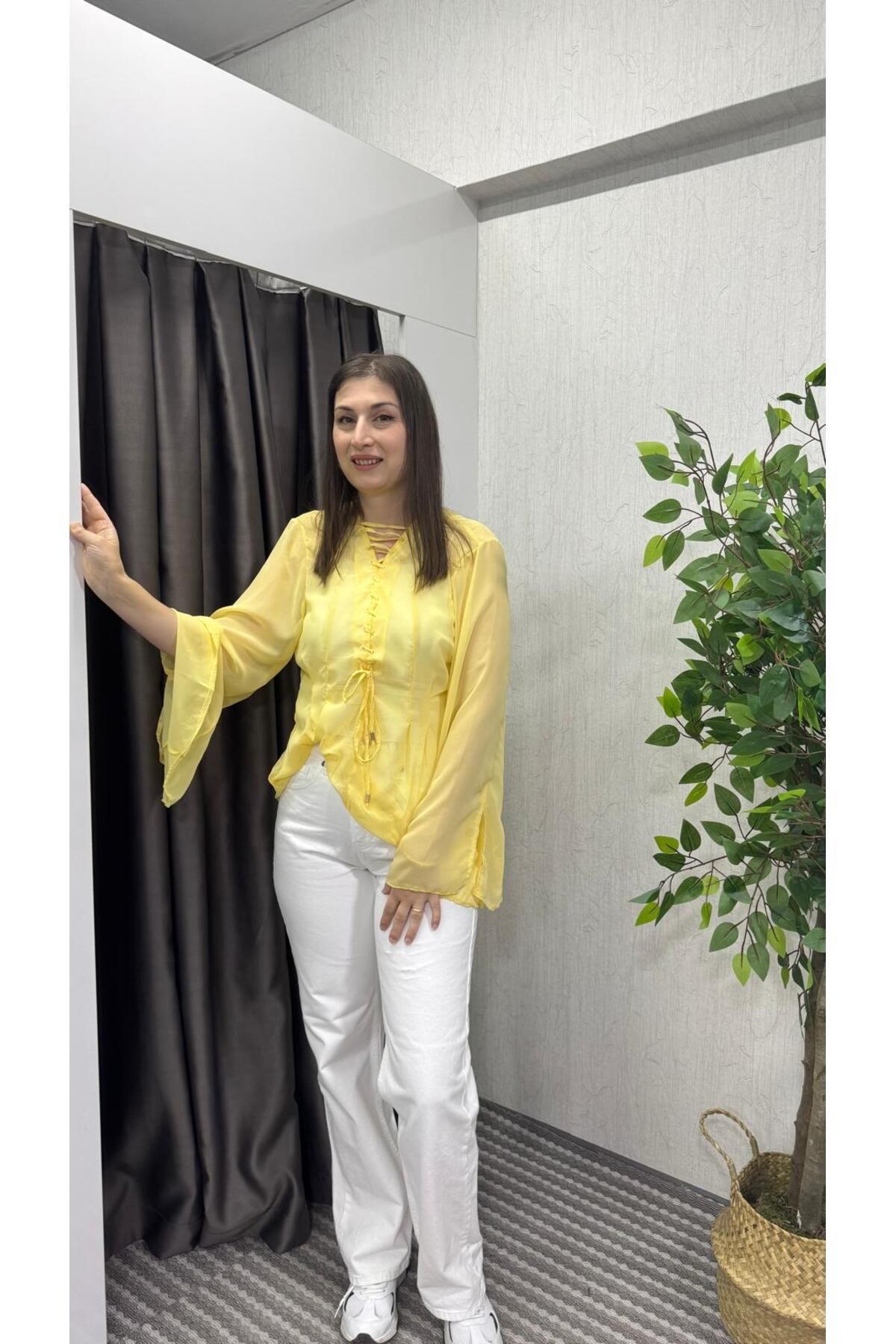 BengüşButik Önü Bağlam Detaylı Sifon Bluz Gömlek