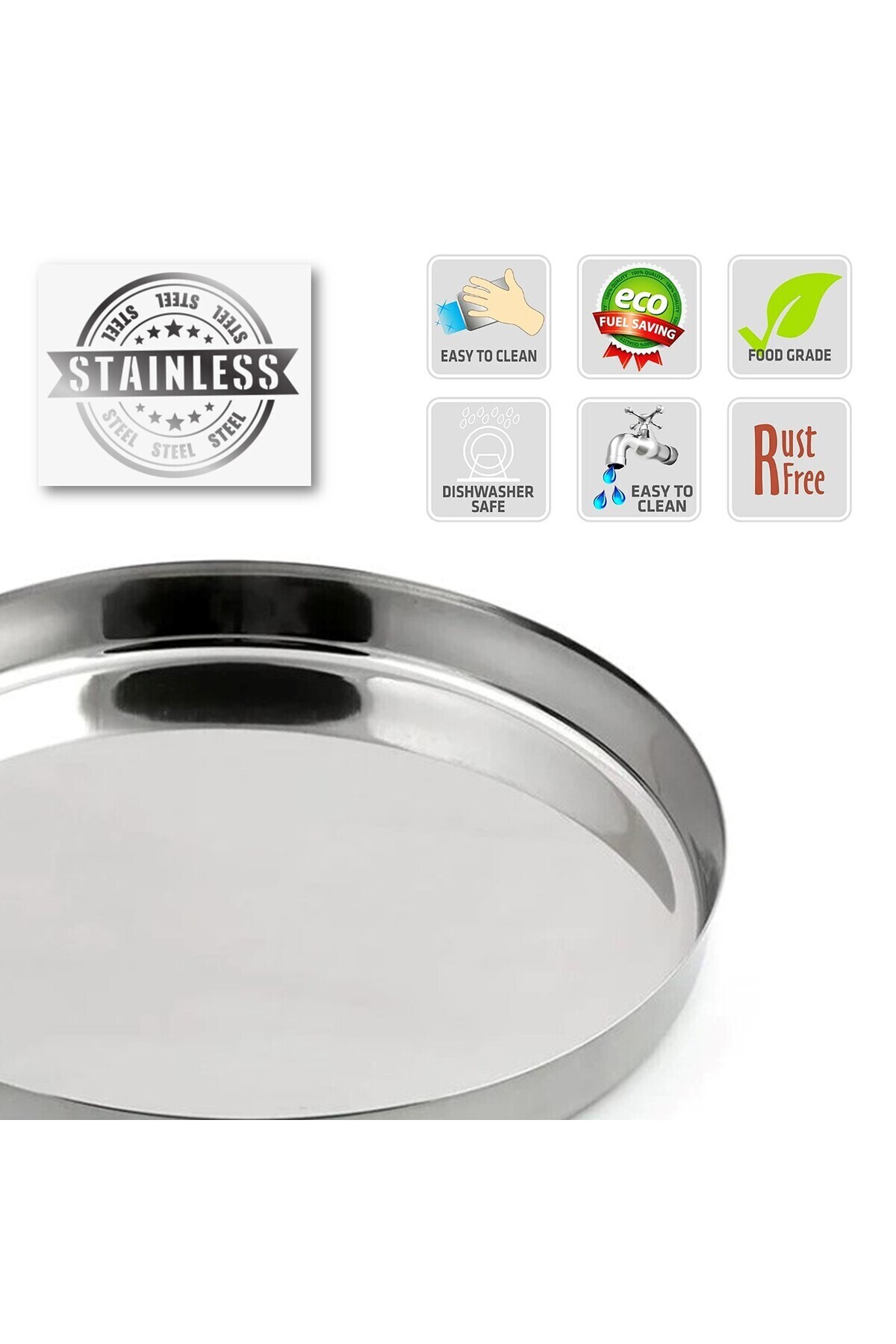 Melrich-Stainless Steel 6 Pcs Dinner Plate - 26cm 3