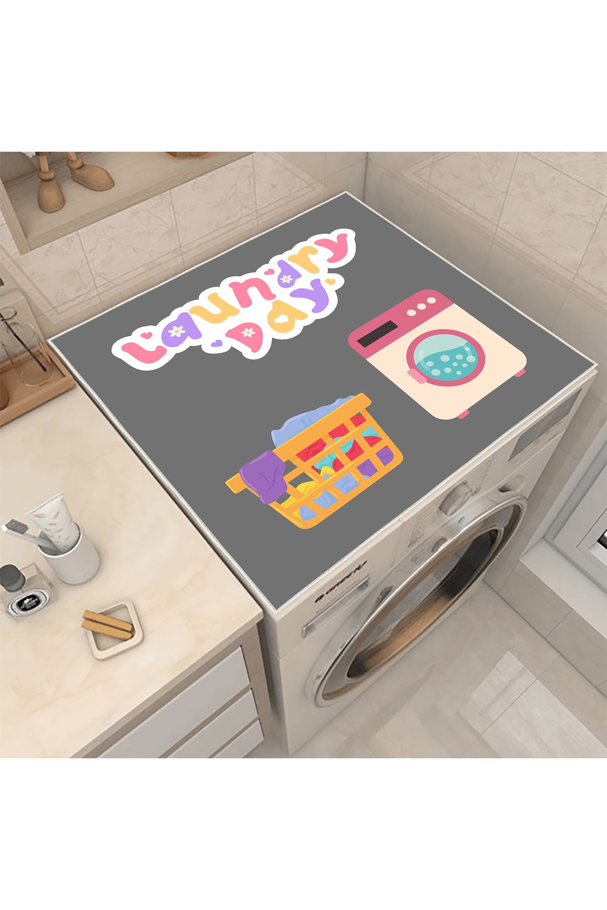 Nuva Home Çamaşır Makinesi Örtüsü Kurutma Makinesi Matı - Kaymaz Yıkanabilir Leke Tutmaz Su Geçirmez