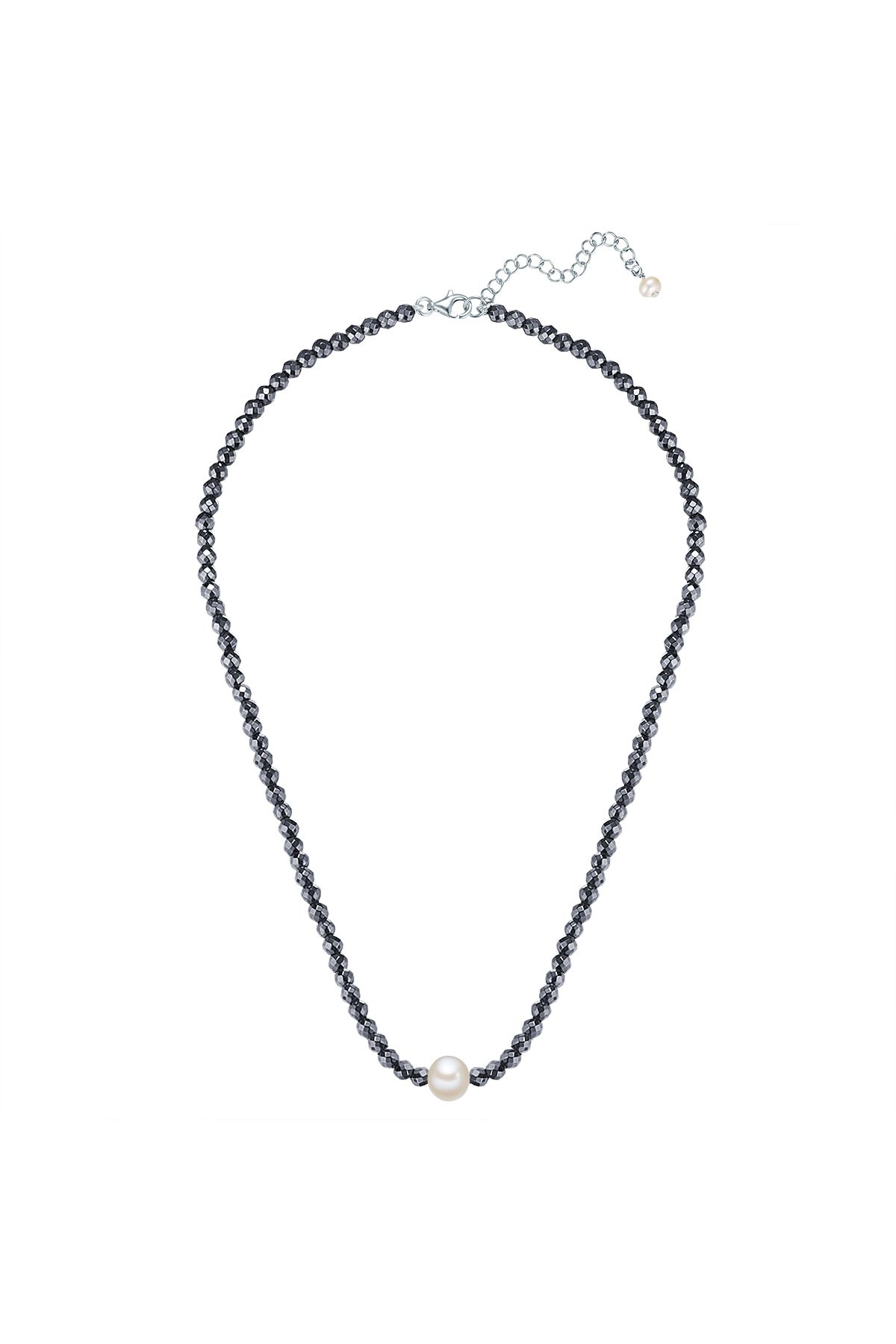 Valero Pearls-Perlenhalskette Kette Sterling Silber Süßwasser-Zuchtperle weiß Hämatit schwarz 3