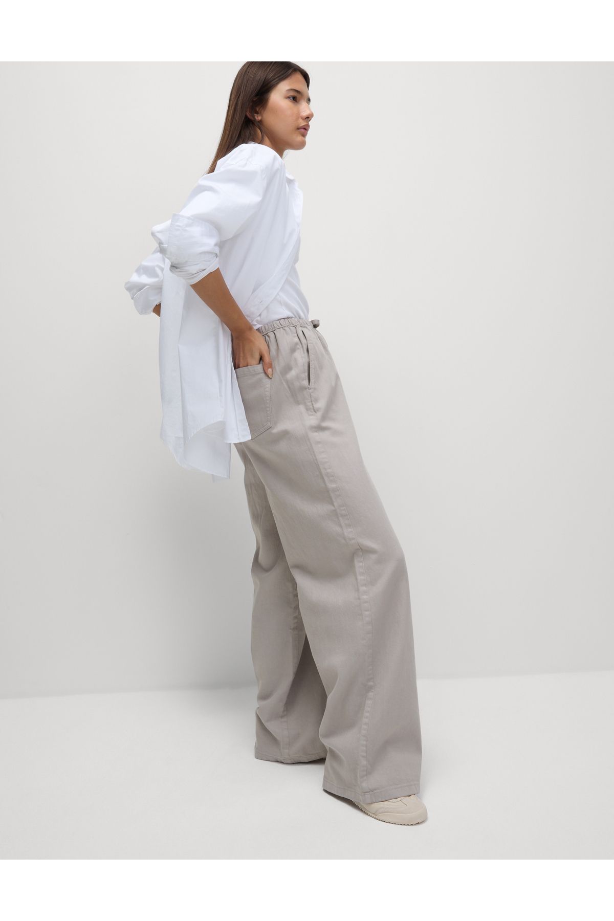 Marks & Spencer Denim Büzgülü Wide Leg Pantolon