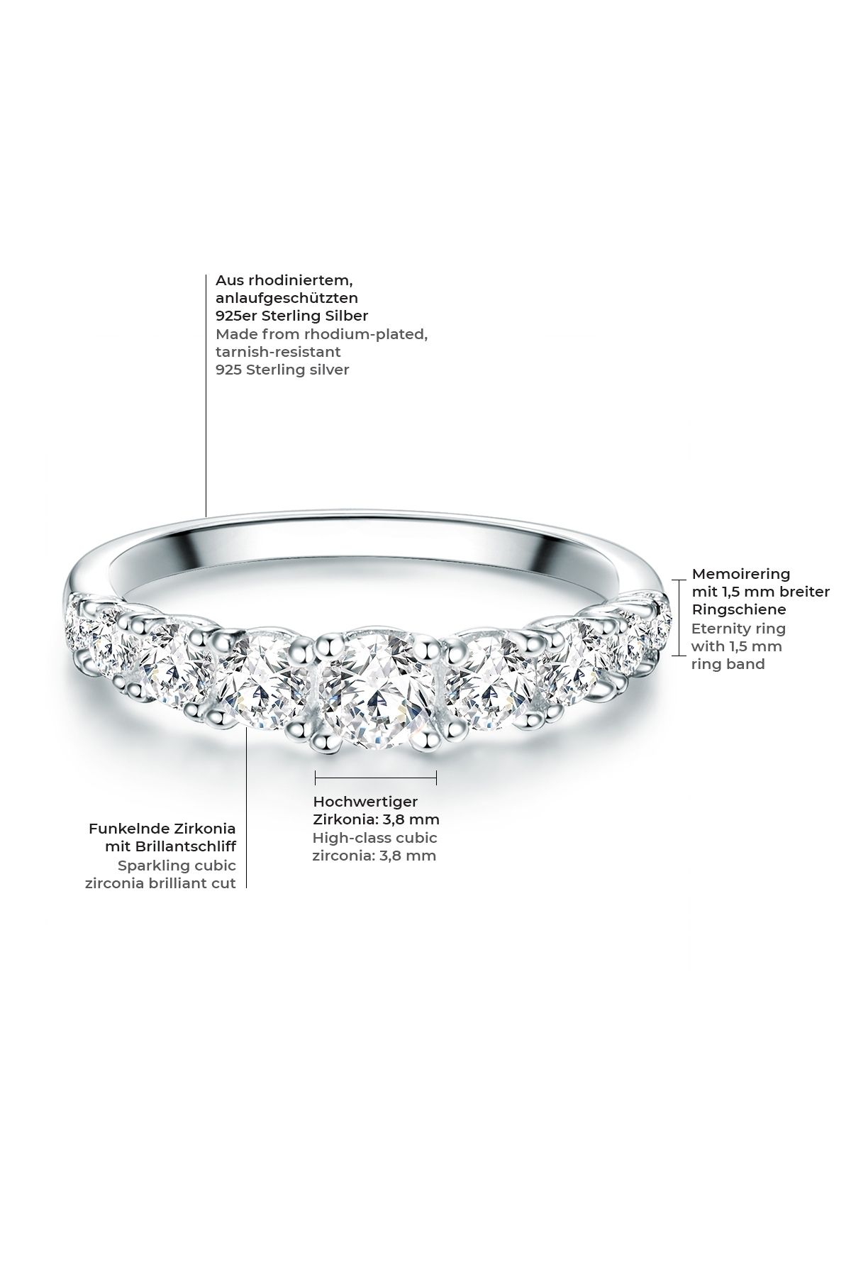 Trilani-Silberring Ring Sterling Silber Zirkonia Weiß 2