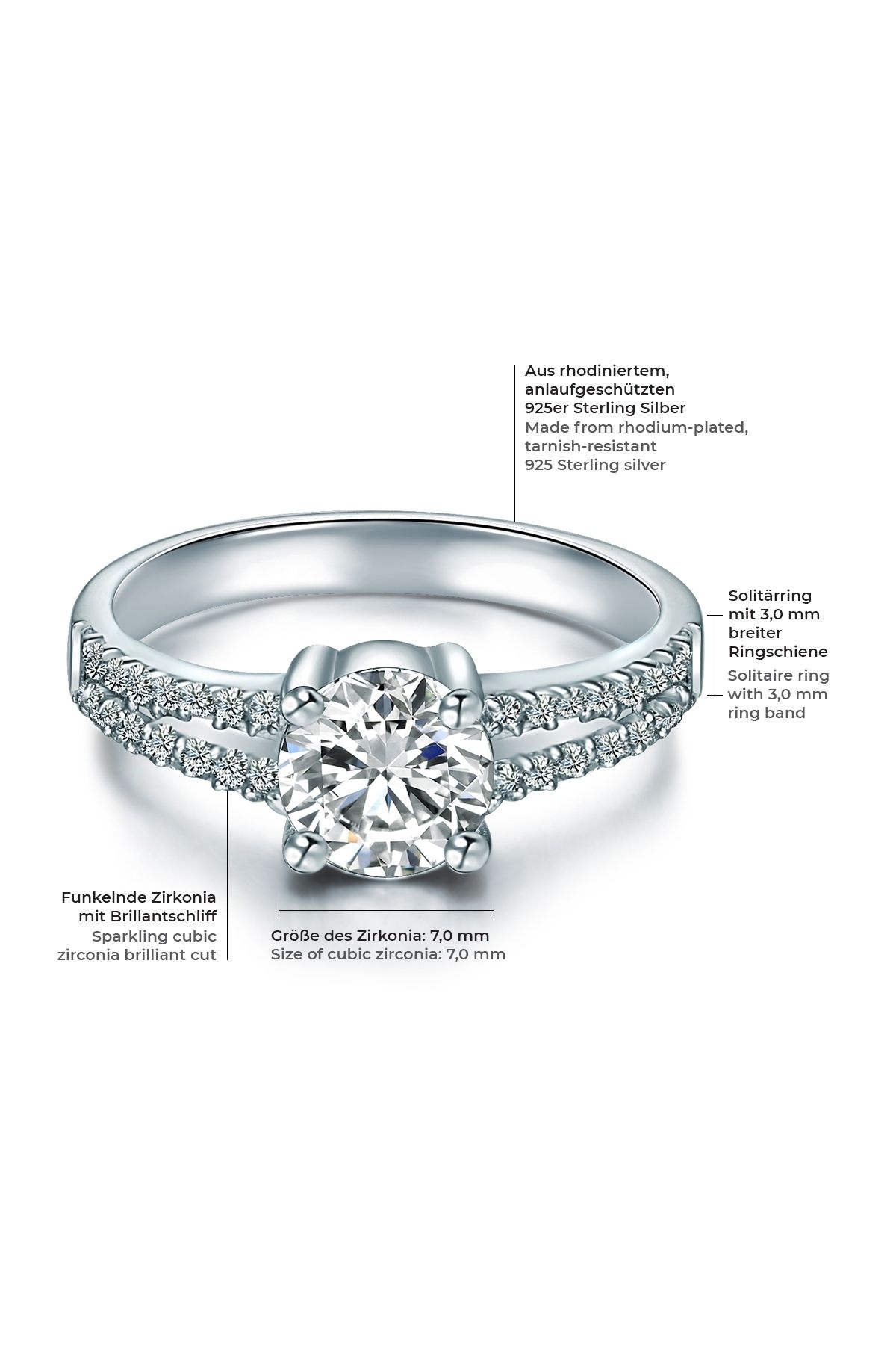 Trilani-Silberring Ring Sterling Silber Zirkonia Weiß 2