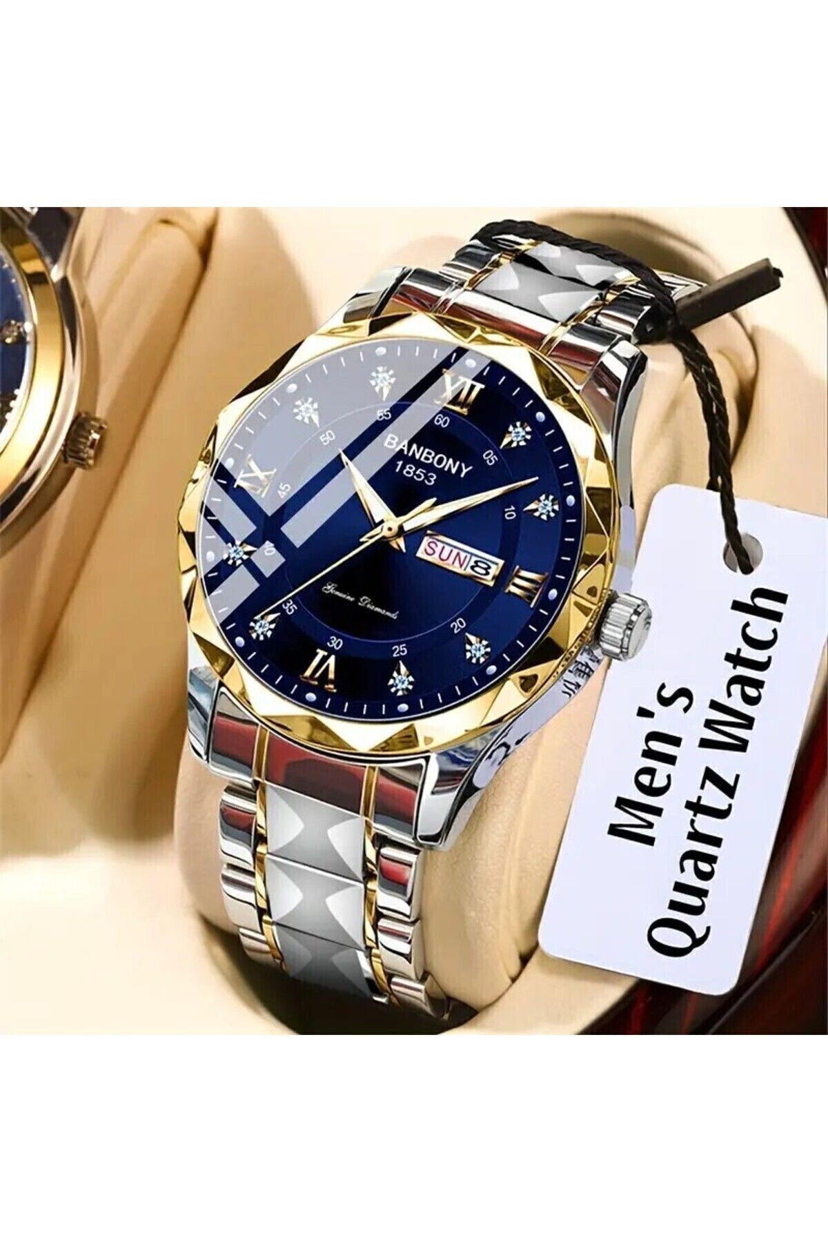 Banbao-Banbony Men's Multifunctional Stainless Steel Strap Watch with Roman Numerals, Calendar 2