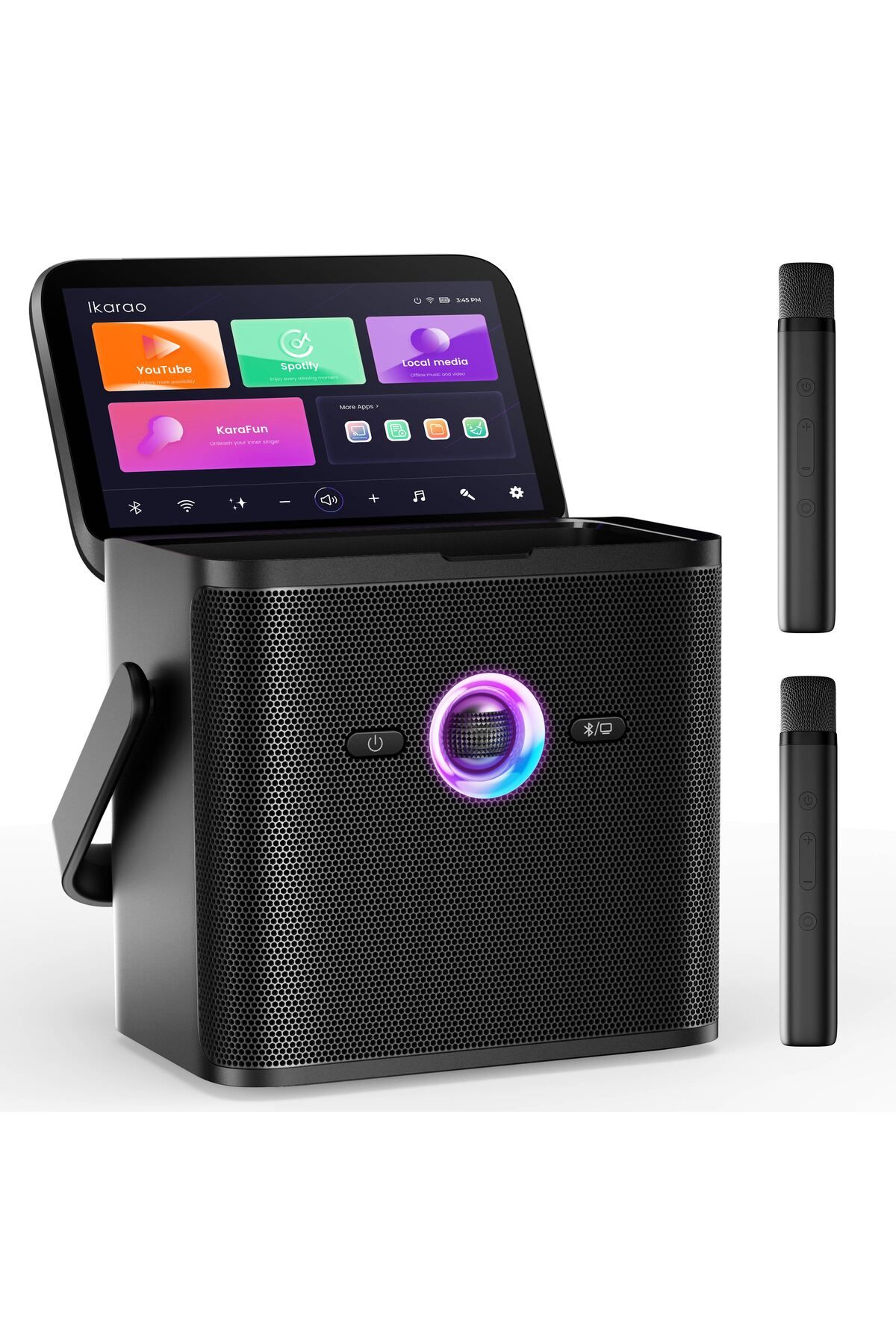 Ikarao Partybox Shell S3 80W Karaoke Bluetooth Hoparlör Seti, 7.1" Tablet, 2 Mikrofon, Ses Bombası