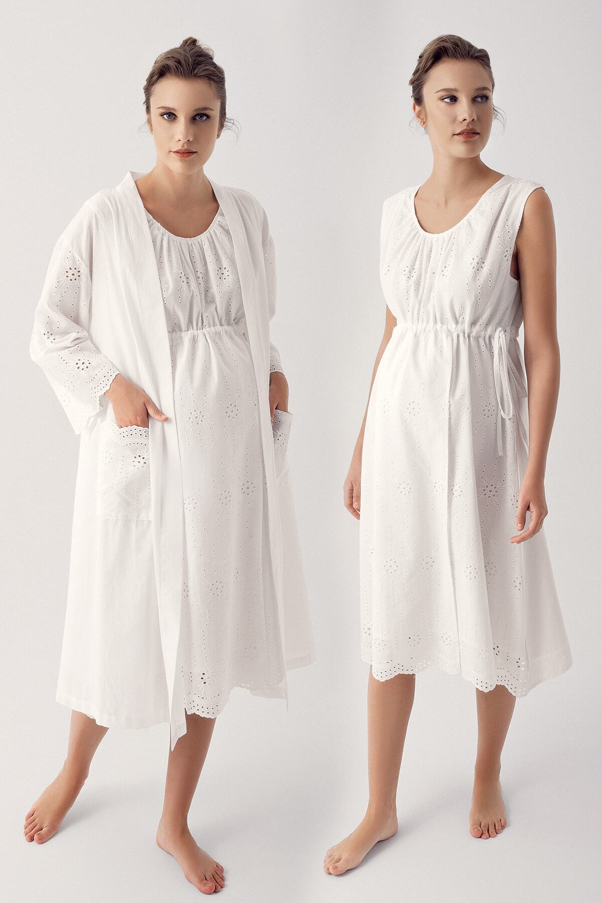 Artış Dokuma Pamuklu Askılı Hamile Gecelik Sabahlık Takım fotoğrafı 2 (önizleme)