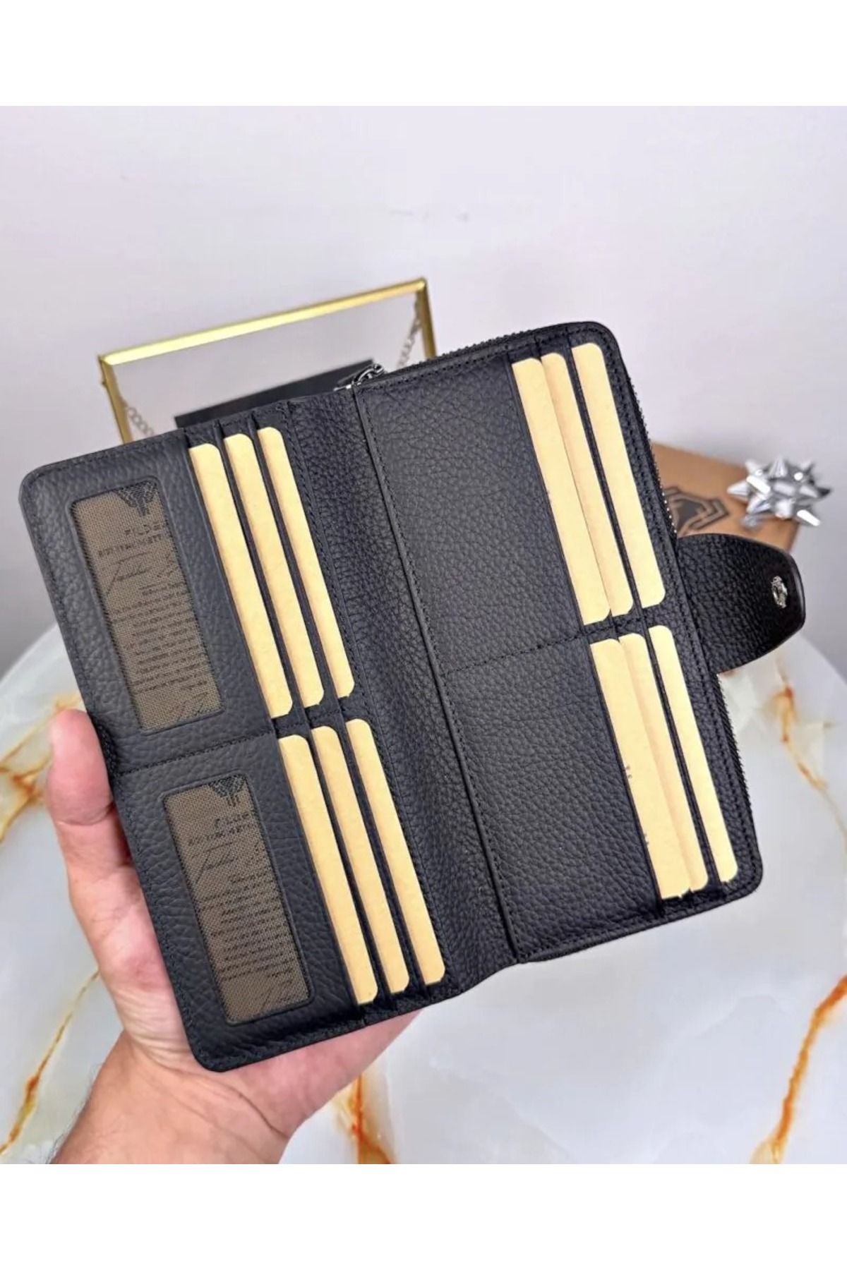 کیف پول مردانه و زنانه چرمی اصلی ZIPPERED MULTI COMPARTING 2097 Fil Deri