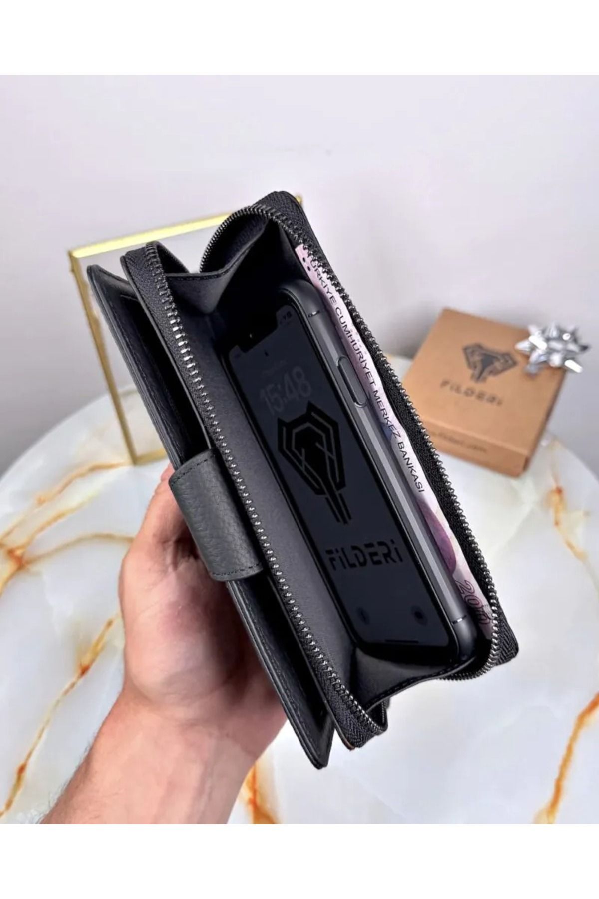 کیف پول مردانه و زنانه چرمی اصلی ZIPPERED MULTI COMPARTING 2097 Fil Deri