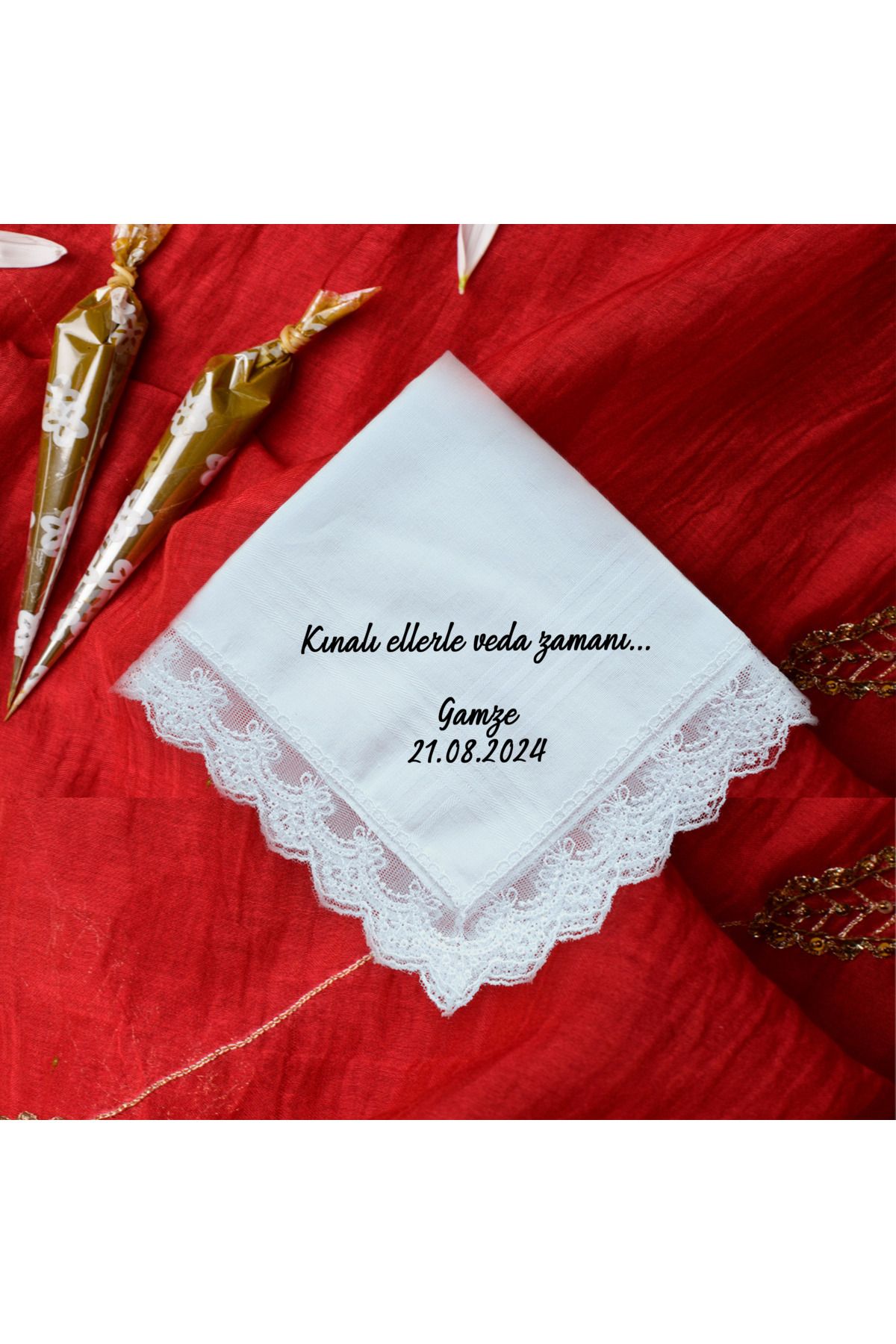 CHIMARIVA Kına Gecesi Hediyeliği – Kişiye Özel Mesajlı Dantelli Mendil | Gelin Davetlilerine Kalıcı Hatıra