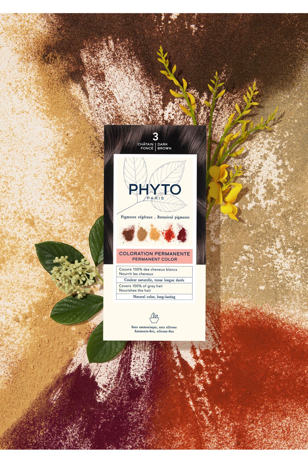رنگ مو مردانه و زنانه PHYTOCOLOR 3 آمونیاک شاه بلوط تیره موهای گیاهی دائمی Phyto