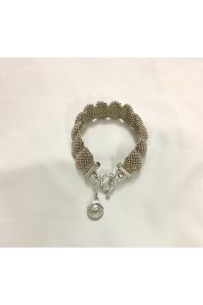 Butik Gümüş renkli boyutlu kum boncuk şık bileklik