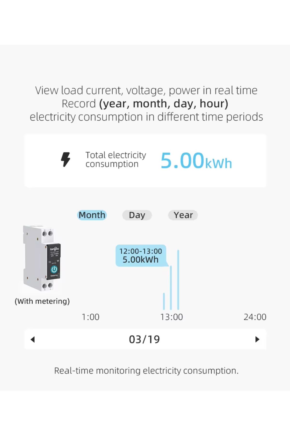 TONGOU-Black With Metering 25a Tuya Wifi Smart Circuit Breaker Power Metering 1p 63a Din Rail For Smart Hom 4
