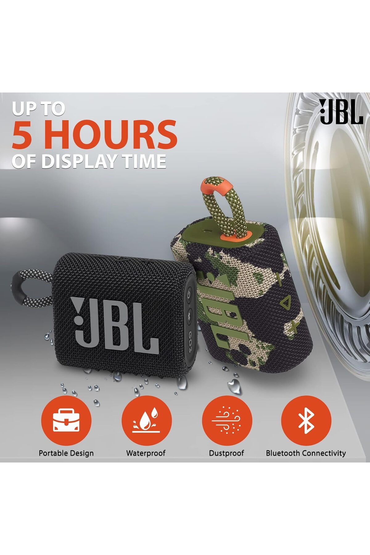 JBL-Boomph Go 3 Portable Speaker, Waterproof Bluetooth Dustproof Built-in Battery - Blue 5