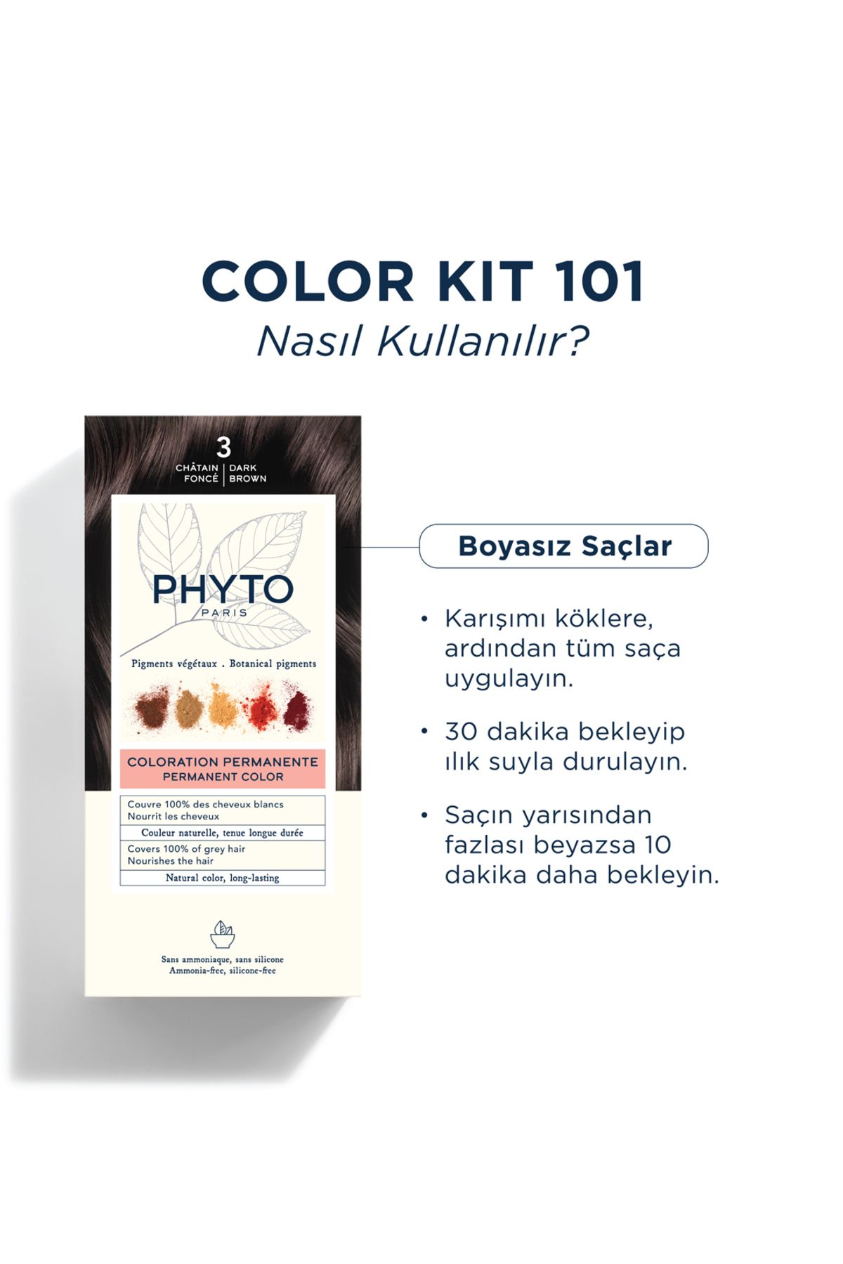 رنگ مو مردانه و زنانه PHYTOCOLOR 3 آمونیاک شاه بلوط تیره موهای گیاهی دائمی Phyto