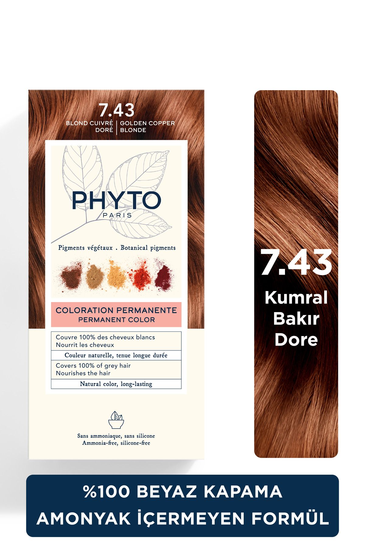 Phyto Phytocolor 7.43 Kumral Bakır Dore Amonyaksız Kalıcı Bitkisel Saç Boyası