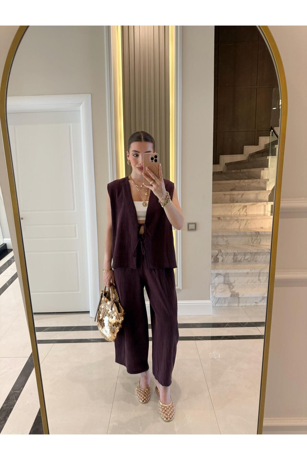 CKBUTİK Bordo Yelek Pantolon Takım-51155