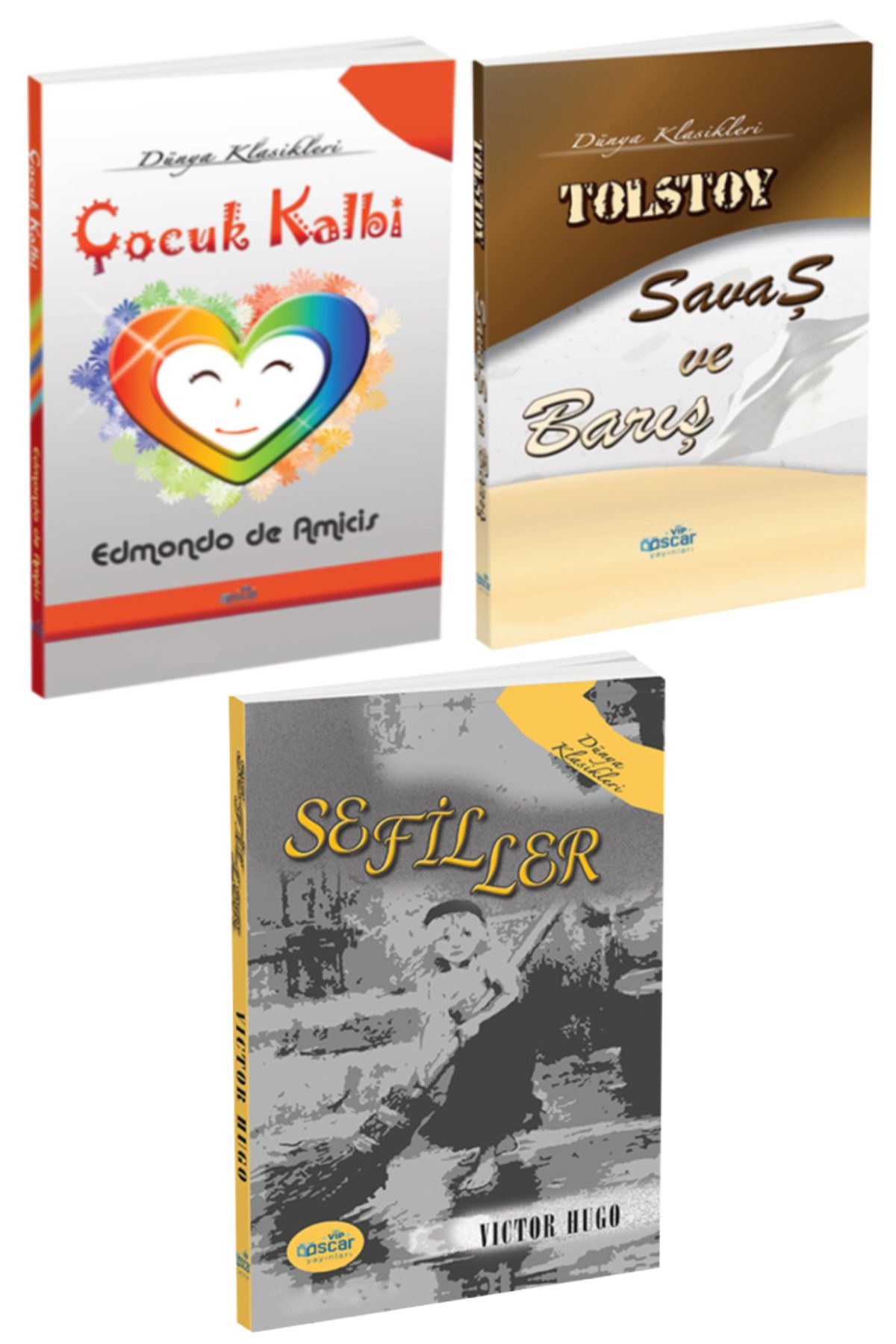 Panem Yayınları Dünya Klasikleri: Edmondo de Amicis Çocuk Kalbi + Tolstoy Savaş ve Barış + Victor Hugo Sefiller