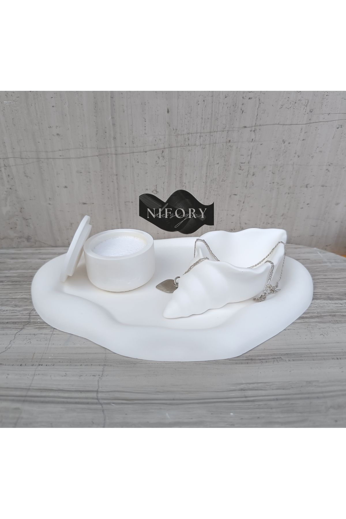 Nifory 520-N0122 Dekoratif Beton Sunum Aksesuar Set Beton Biblo Organizer Takımı Çok Amaçlı Dekoratif Set