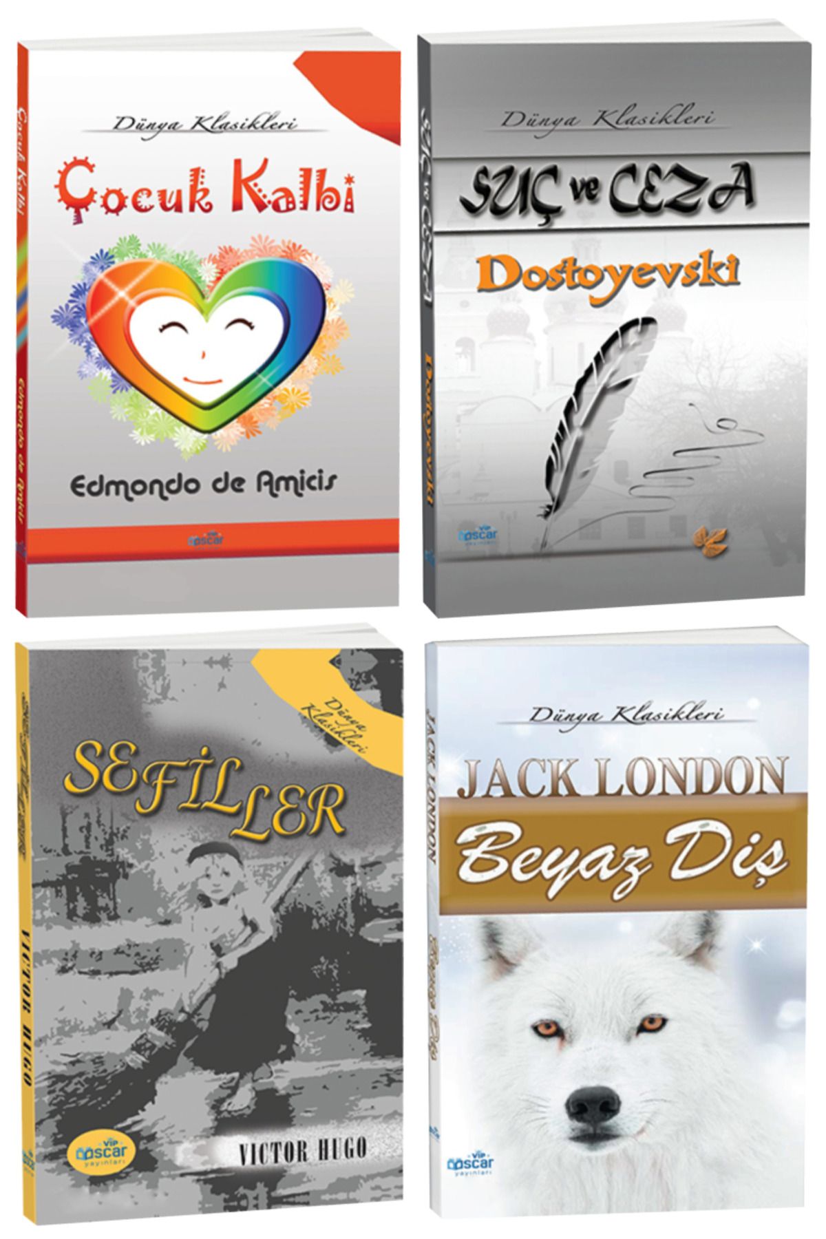 Panem Yayınları Çocuk Kalbi-Edmondo de Amicis+Suç ve Ceza-Dostoyevski+Sefiller-Victor Hugo+Beyaz Diş-Jack London