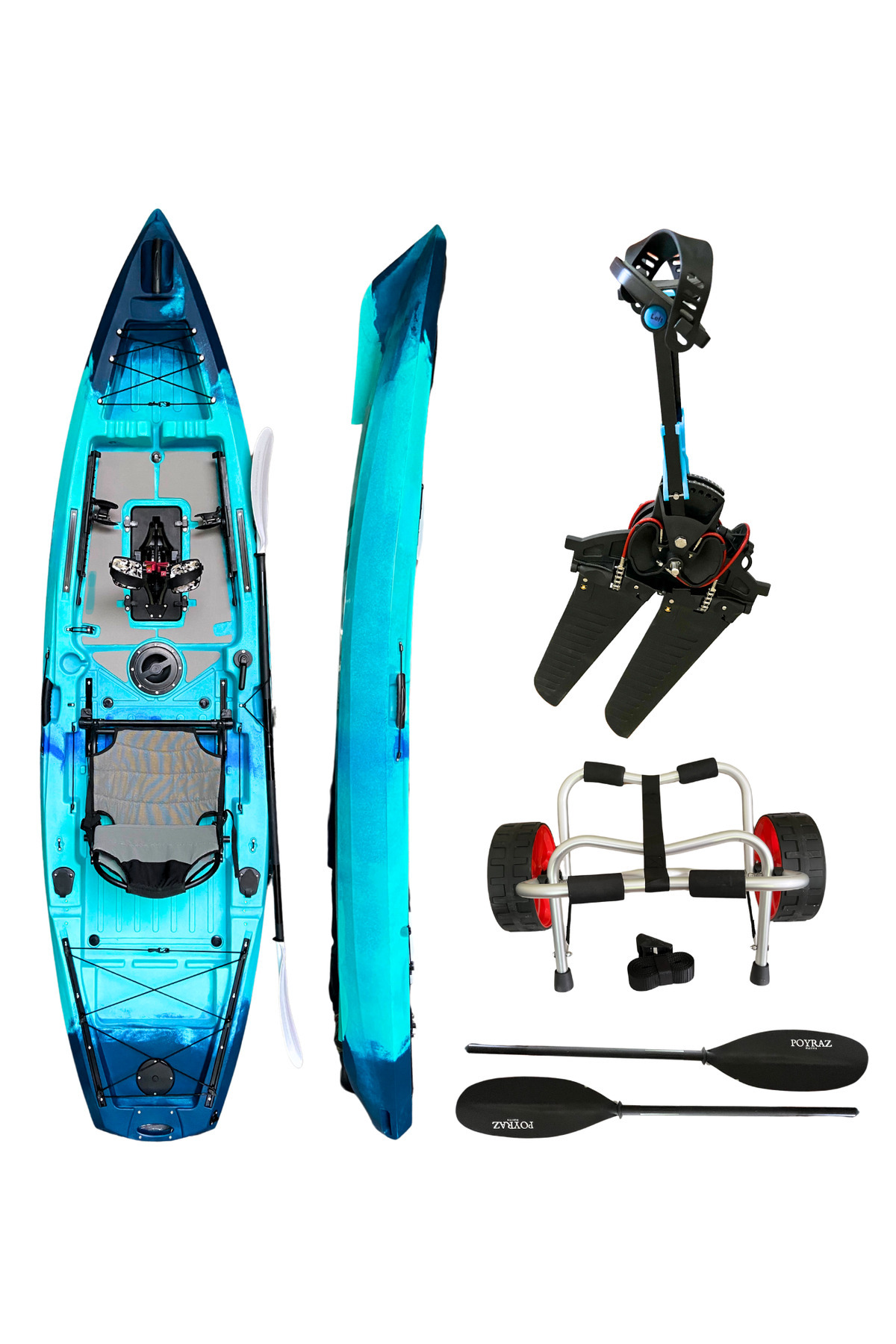 Poyraz Marine Pedallı Avcı Kanosu Profesyonel Fin Pedal Sistemi Mavi Kano 335x88x34