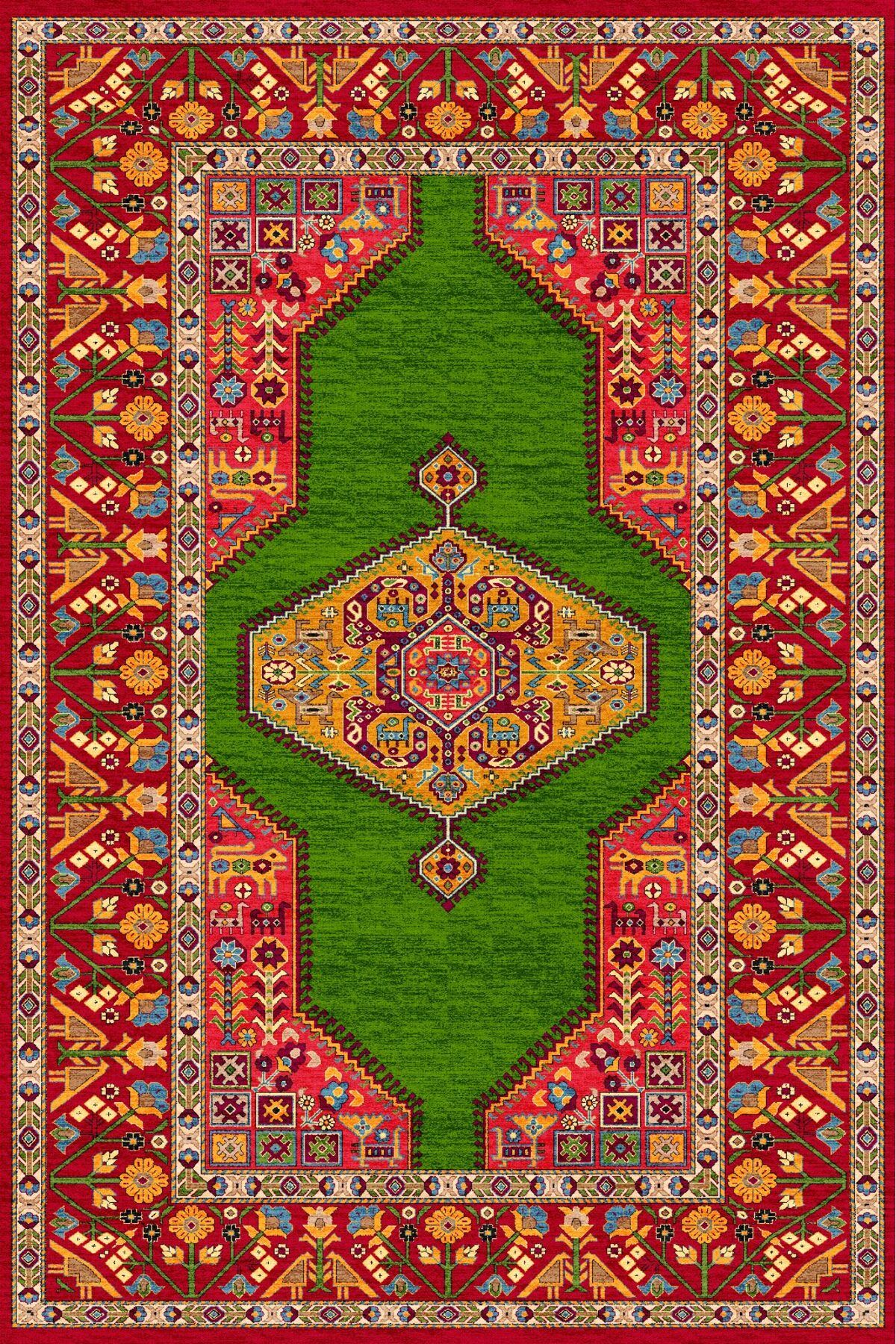 Rugs Modern Halı Opal Yeşil Turuncu Antik Desenli Dokuma Taban Modern Dekoratif Halı opal11