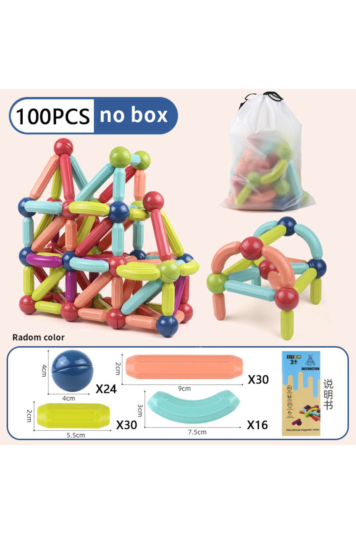 Choice-100pcs Without Box Magnetic Constructor Blocks Set Toys For Kids Magnet Stick Rod Building Blocks Mo 1
