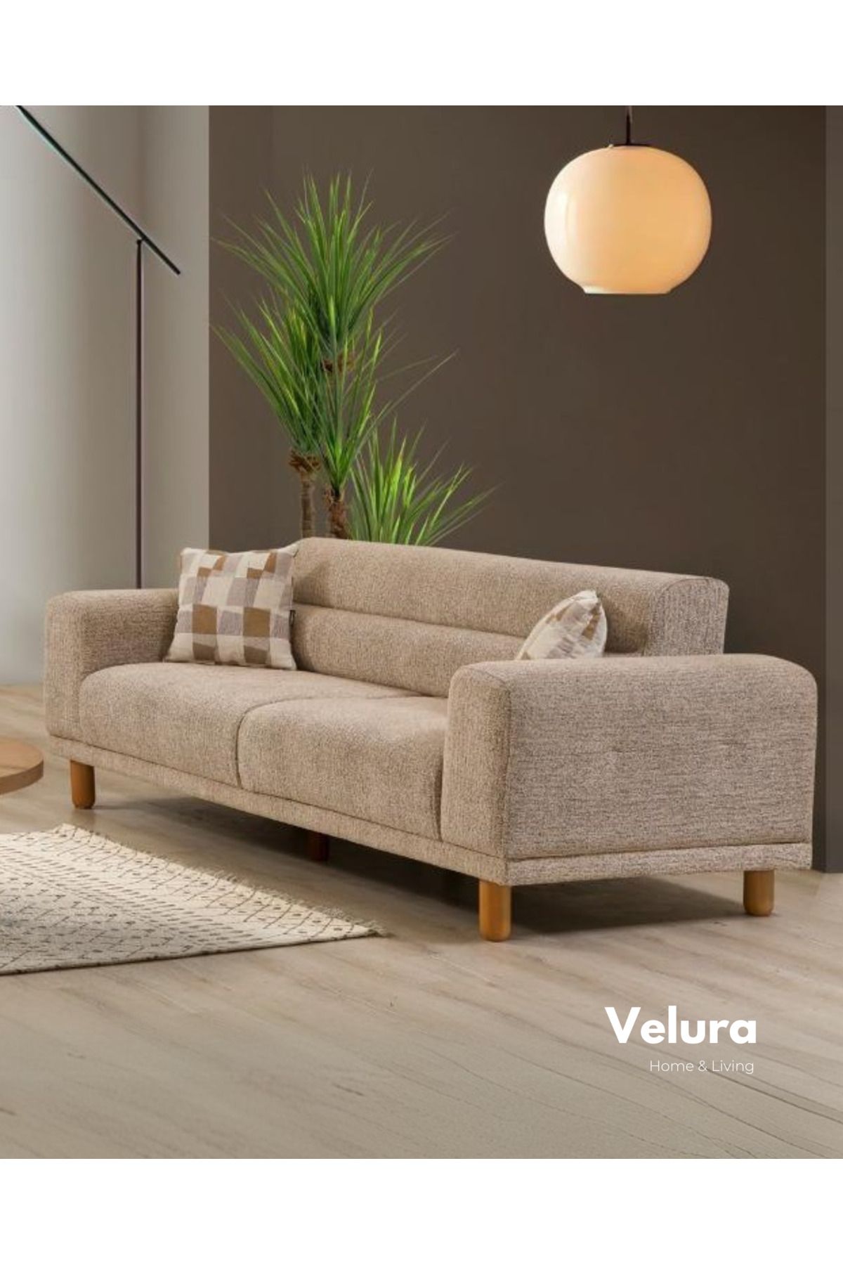 Velura Home & Living Begonya Kanepe & Sırt Mekanizmalı Yataklı Koltuk & Üçlü Kanepe - Krem
