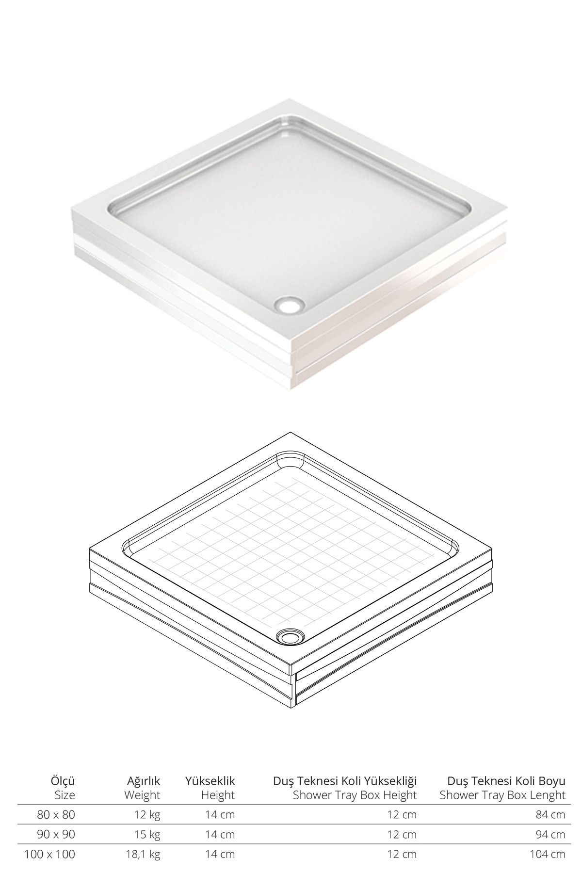 Sanica Magna Kare 80 X 80 Duş Teknesi