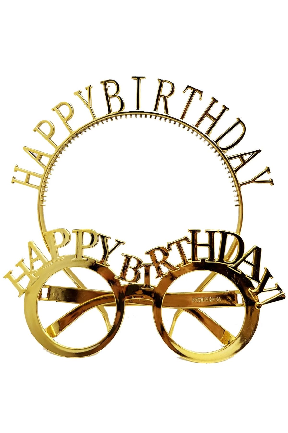 YNT İthalat Happy Birthday Yazılı Taç Ve Happy Birthday Yazılı Gözlük Seti Altın Renk