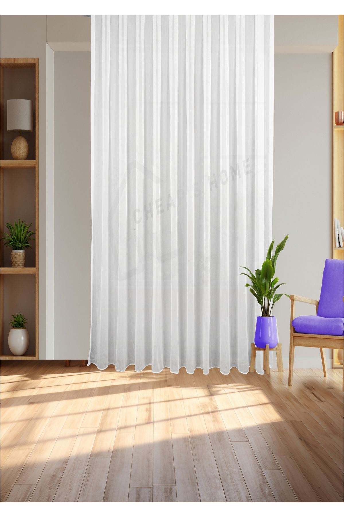 cheap's home Bambu Şantuk Kırışmaz, Ütü İstemez, Seyrek Pile (1/2) Yüksek Kaliteli Tül Perde - Petek Üstü
