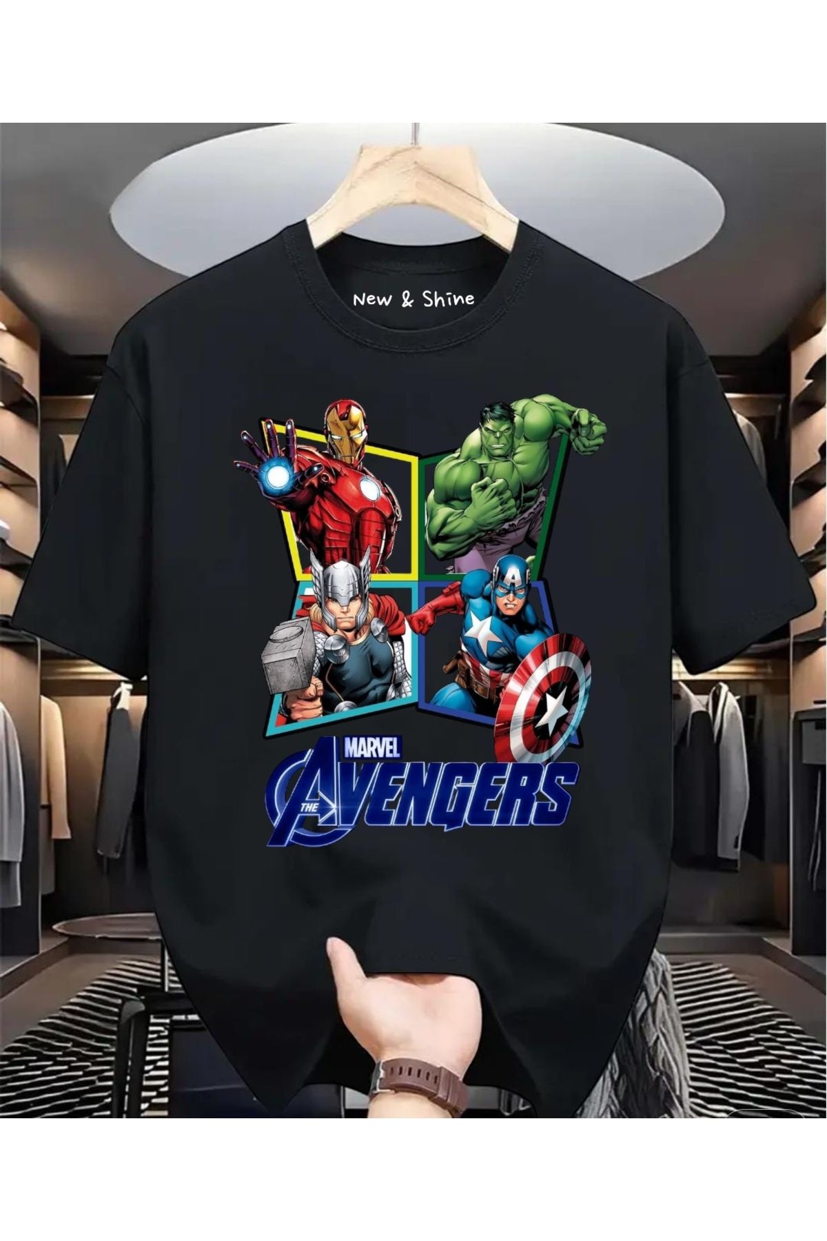 New Shine Avengers Baskılı Büyük Beden Oversize T-Shirt