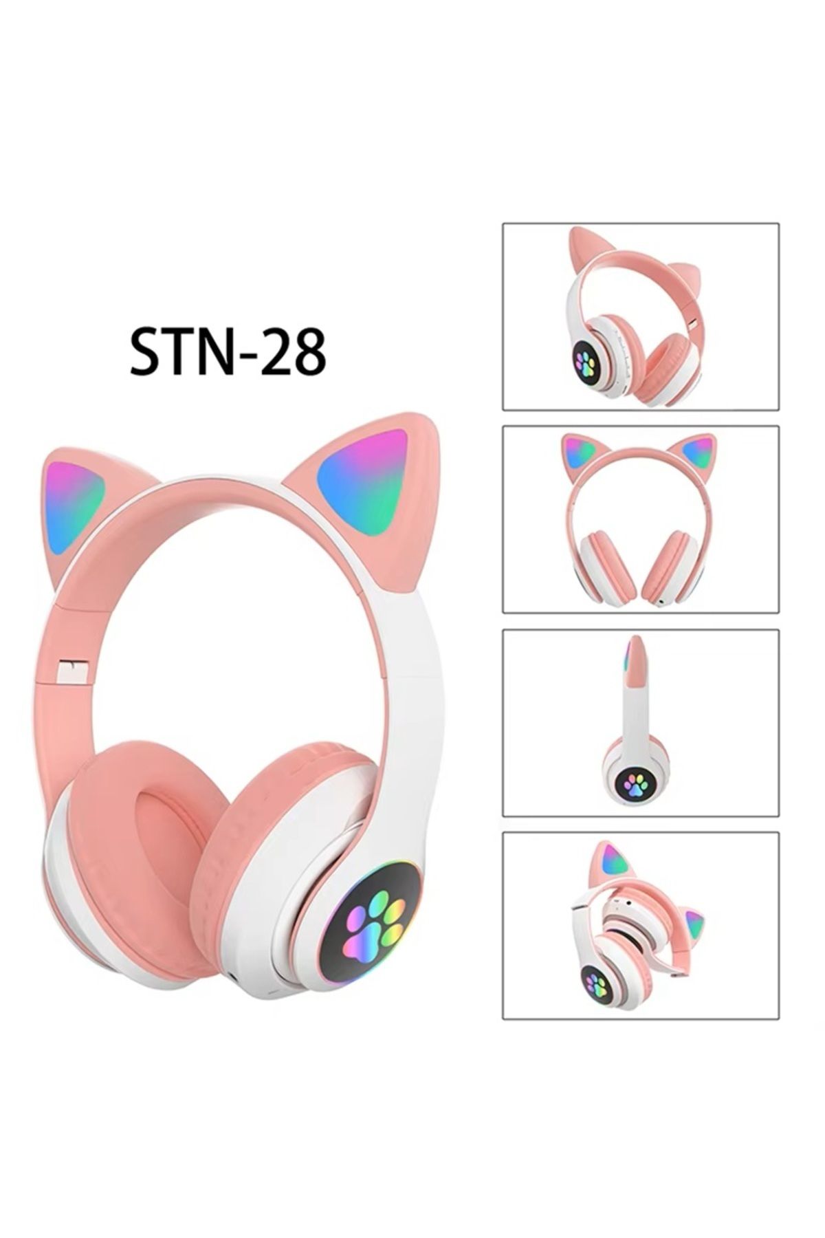 DENİZ Pembe Kablosuz Bluetooth 5.0 Led Işıklı Kedili Şık Kulaklık Özel Seri