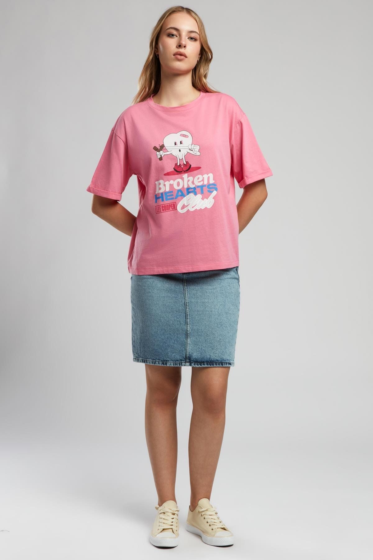 Lee Cooper Broken Kadın O Yaka T-Shirt Pembe