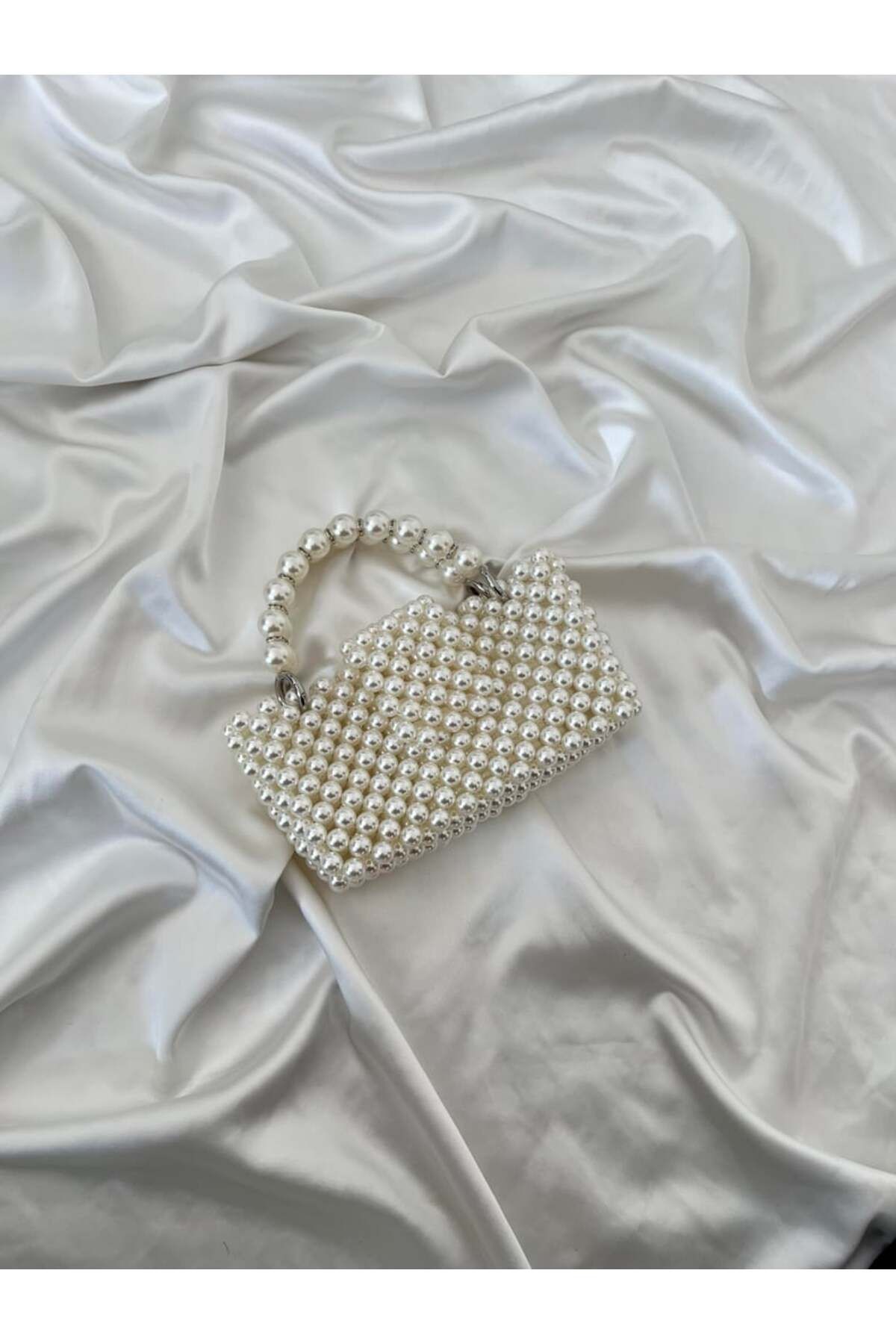 Askı Nişantaşı İnci Çanta Incili Çanta Abiye Dügün Nişan Kına Özel El Yapım (EBAT 17 X 11 CM) ♡ ⚪