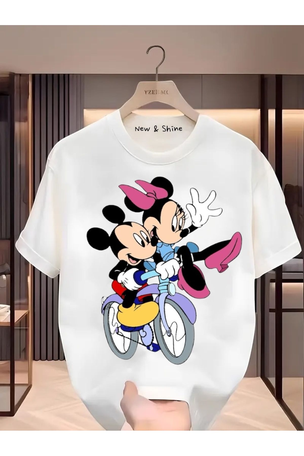 New Shine Mickey Minnie Mouse Baskılı Oversize T-Shirt