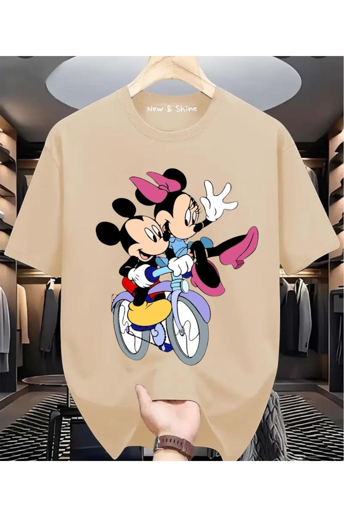 New Shine Mickey Minnie Mouse Baskılı Oversize T-Shirt
