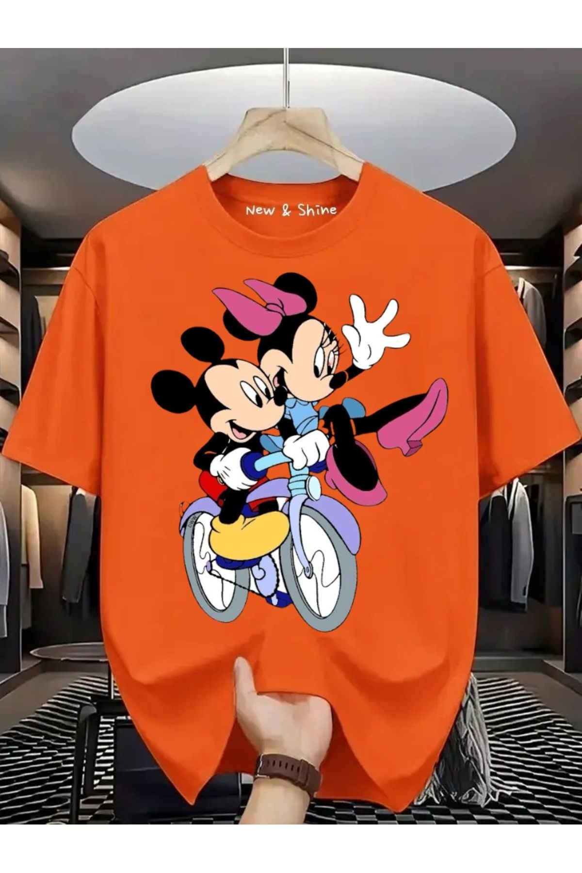 New Shine Mickey Minnie Mouse Baskılı Büyük Beden Oversize T-Shirt