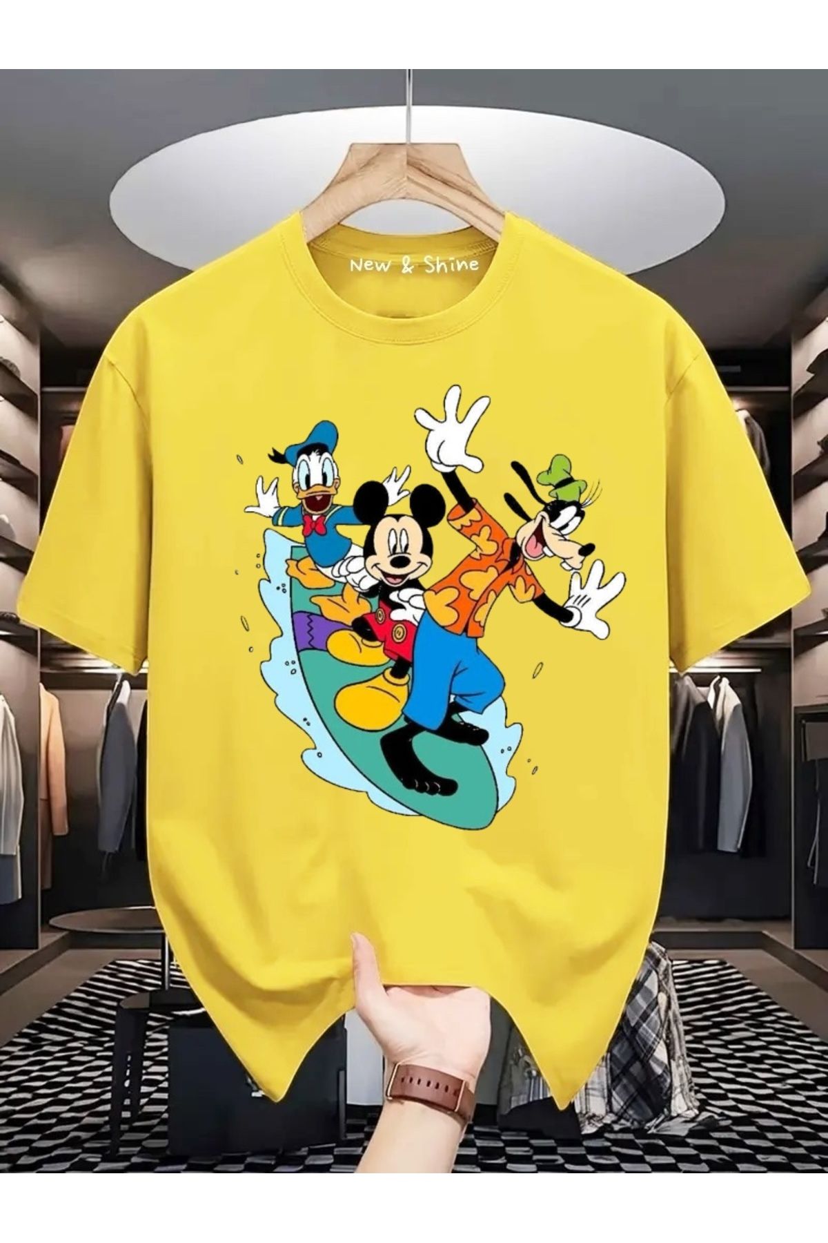 New Shine Disney Mickey Goofy Donald Baskılı Oversize T-Shirt