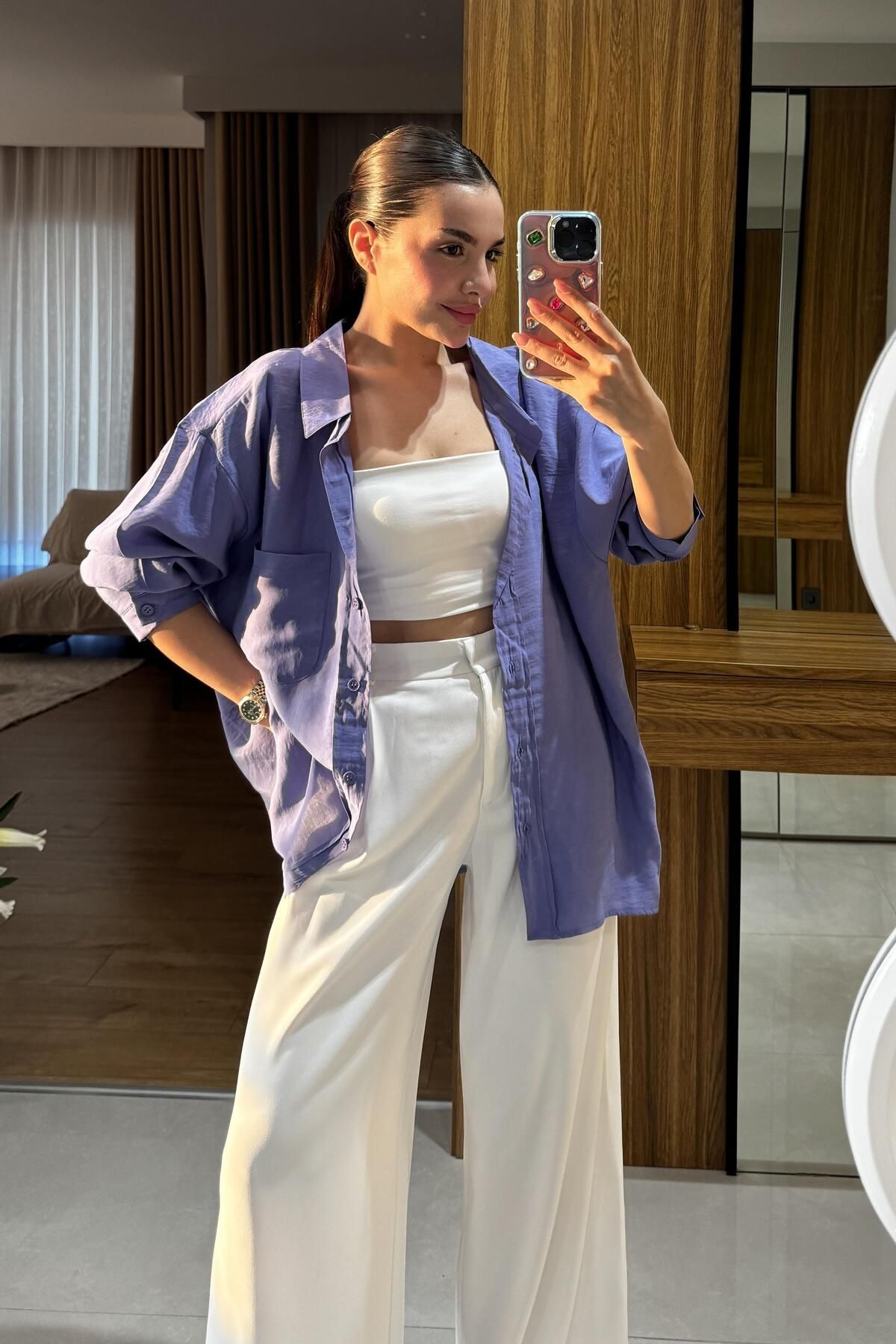 Gizem Ecemiş Tivra Lila Gömlek