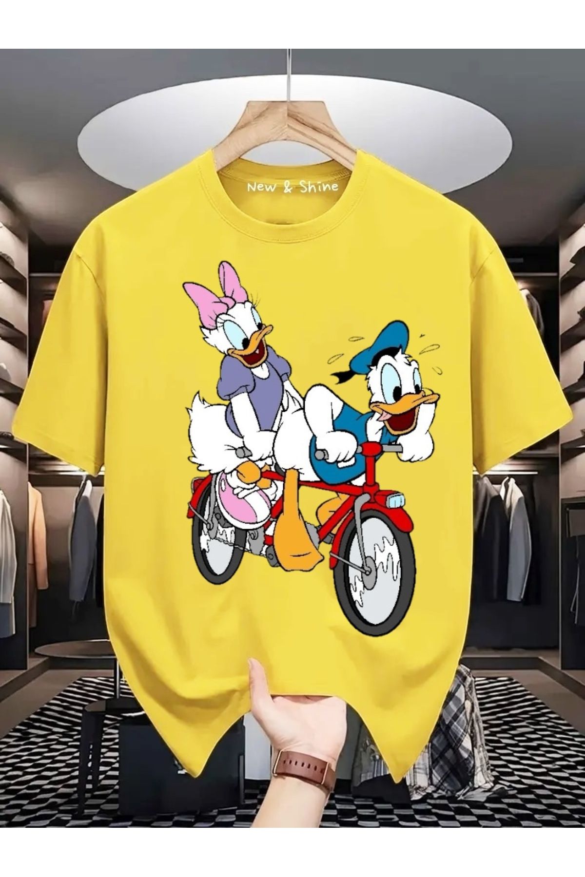 New Shine Daisy Donald Duck Baskılı Büyük Beden Oversize T-Shirt