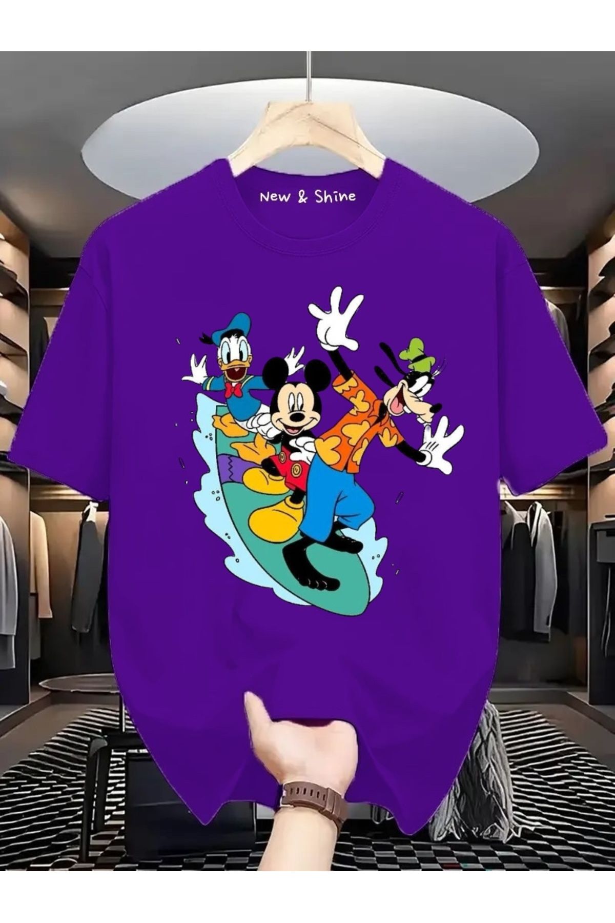 New Shine Disney Mickey Goofy Donald Baskılı Oversize T-Shirt