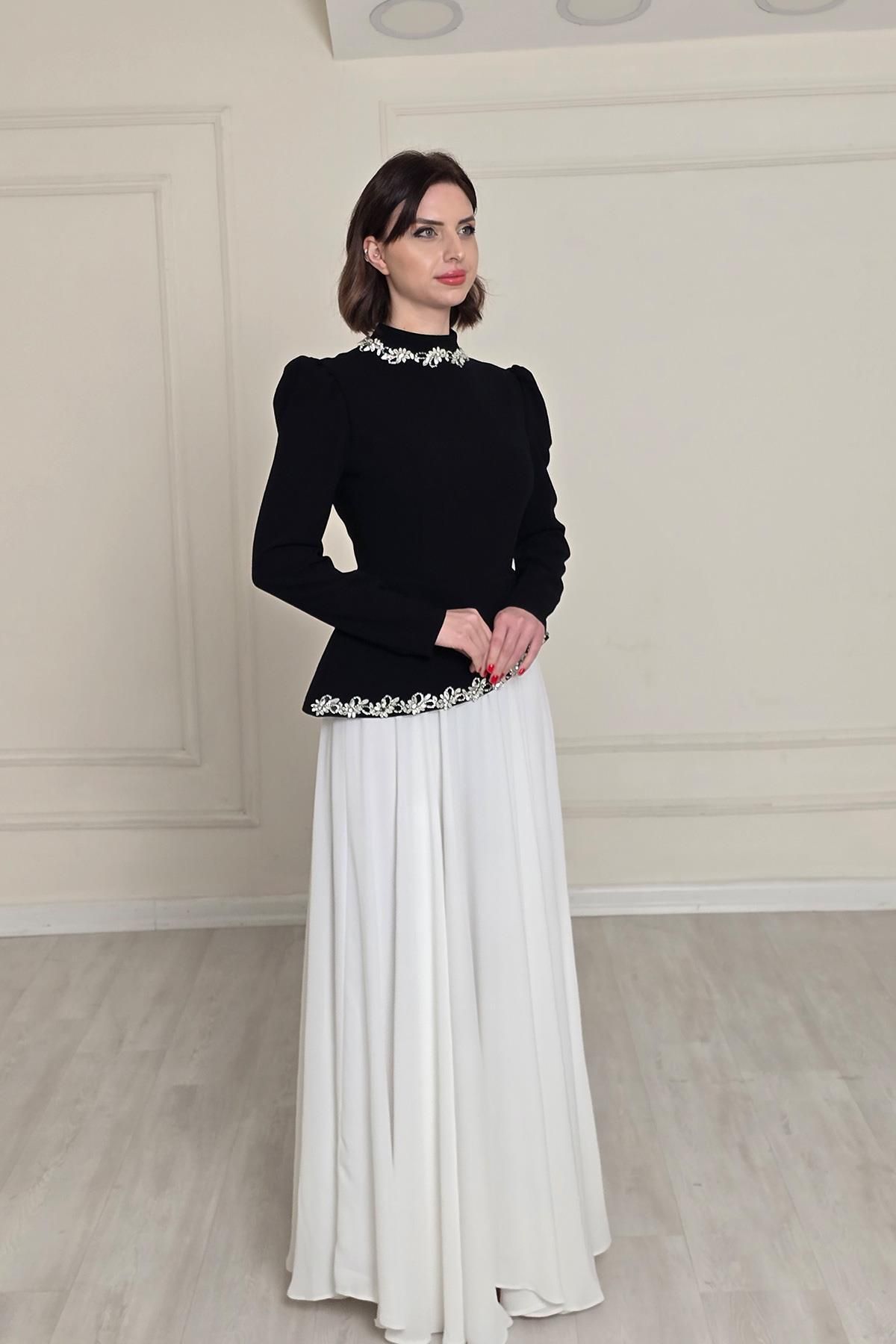Yonca Moda Evi Beyaz Pileli Abiye 4418