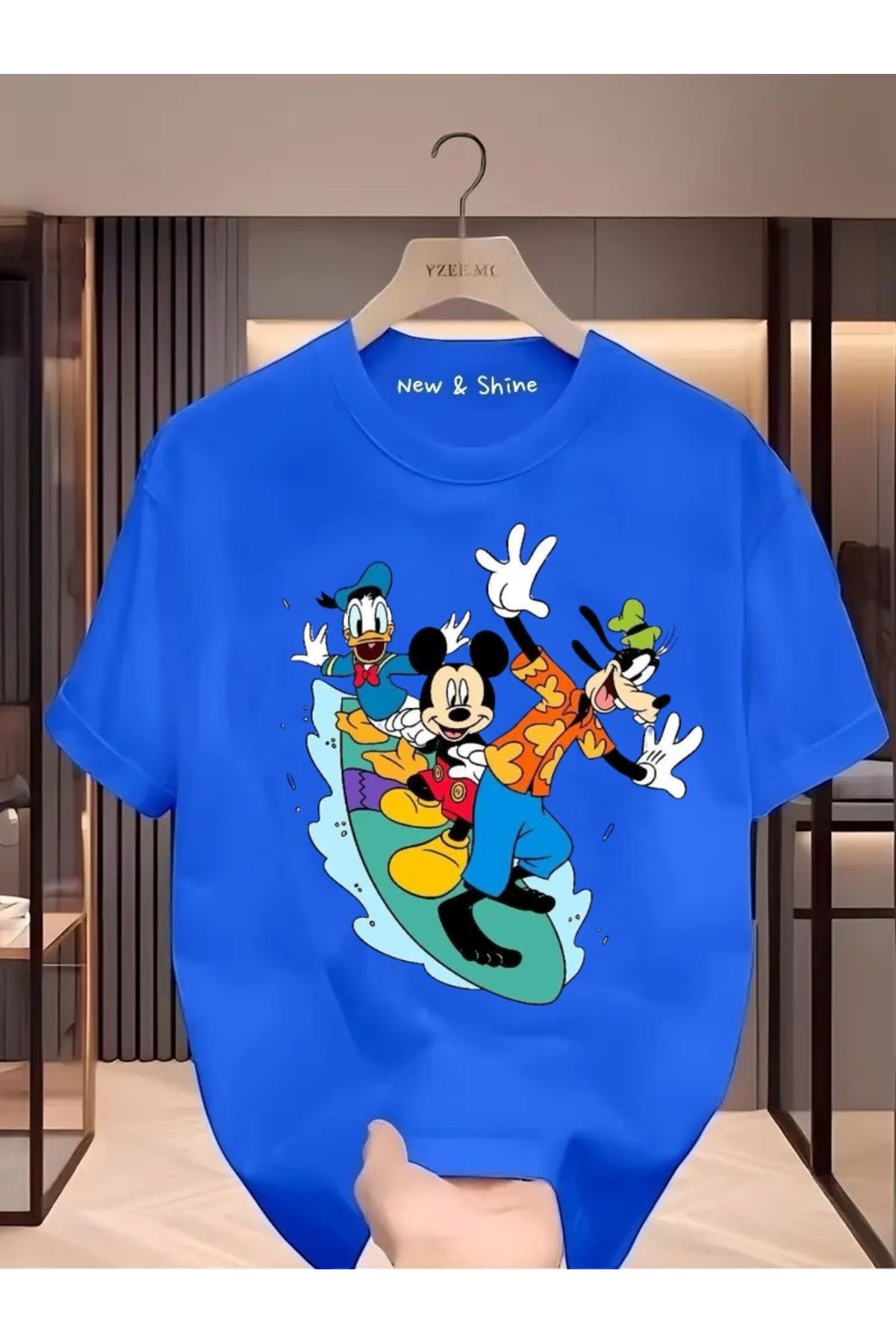 New Shine Disney Mickey Goofy Donald Baskılı Oversize T-Shirt