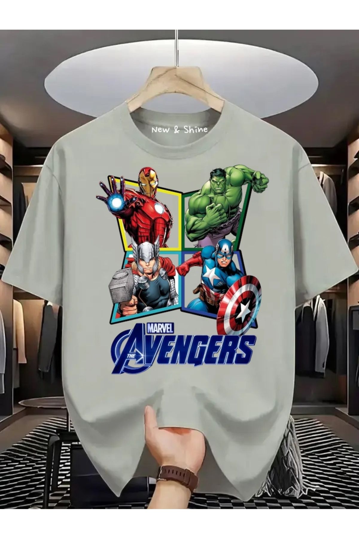 New Shine Avengers Baskılı Büyük Beden Oversize T-Shirt